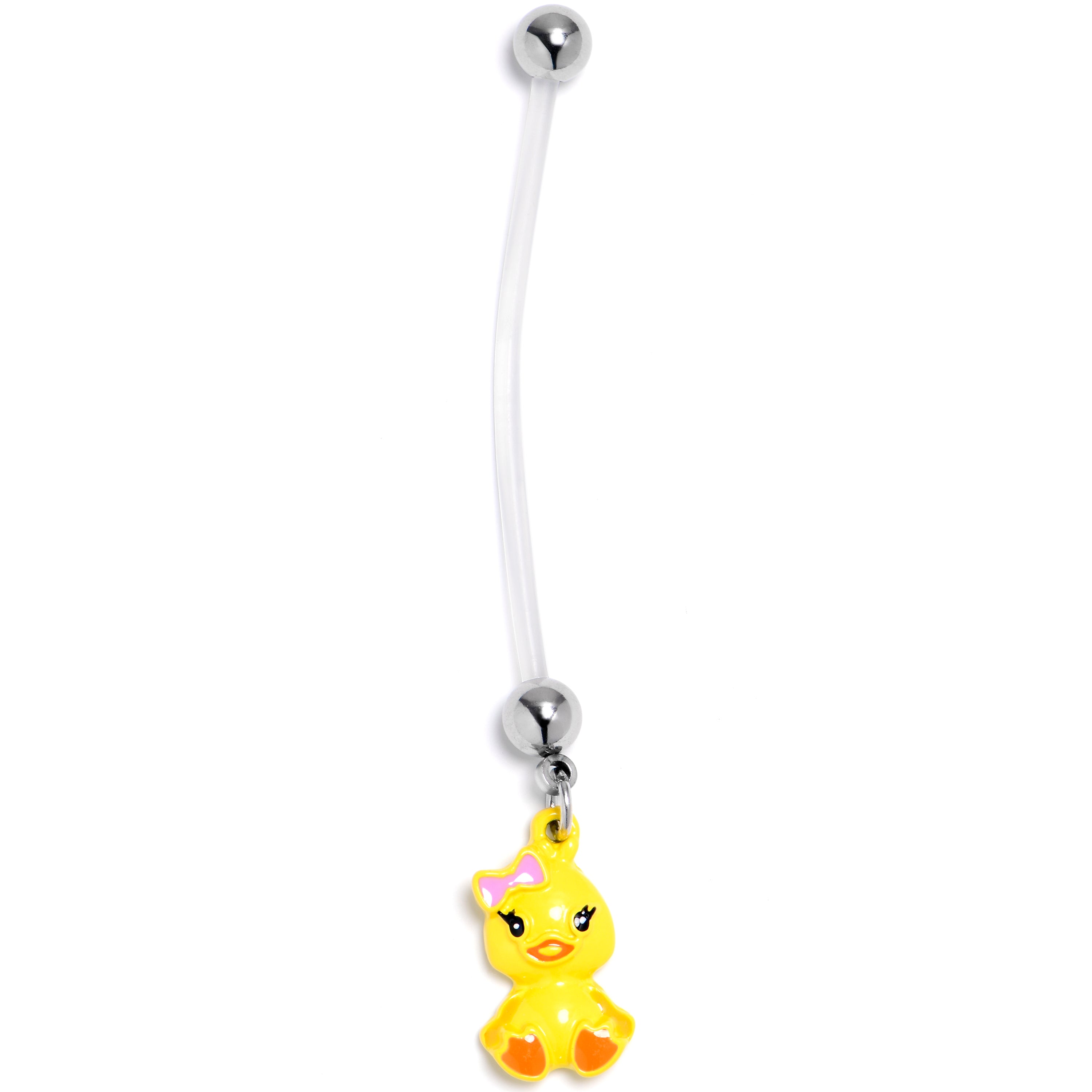 Yellow Duck Pink Bow Dangle PTFE Pregnancy Belly Ring