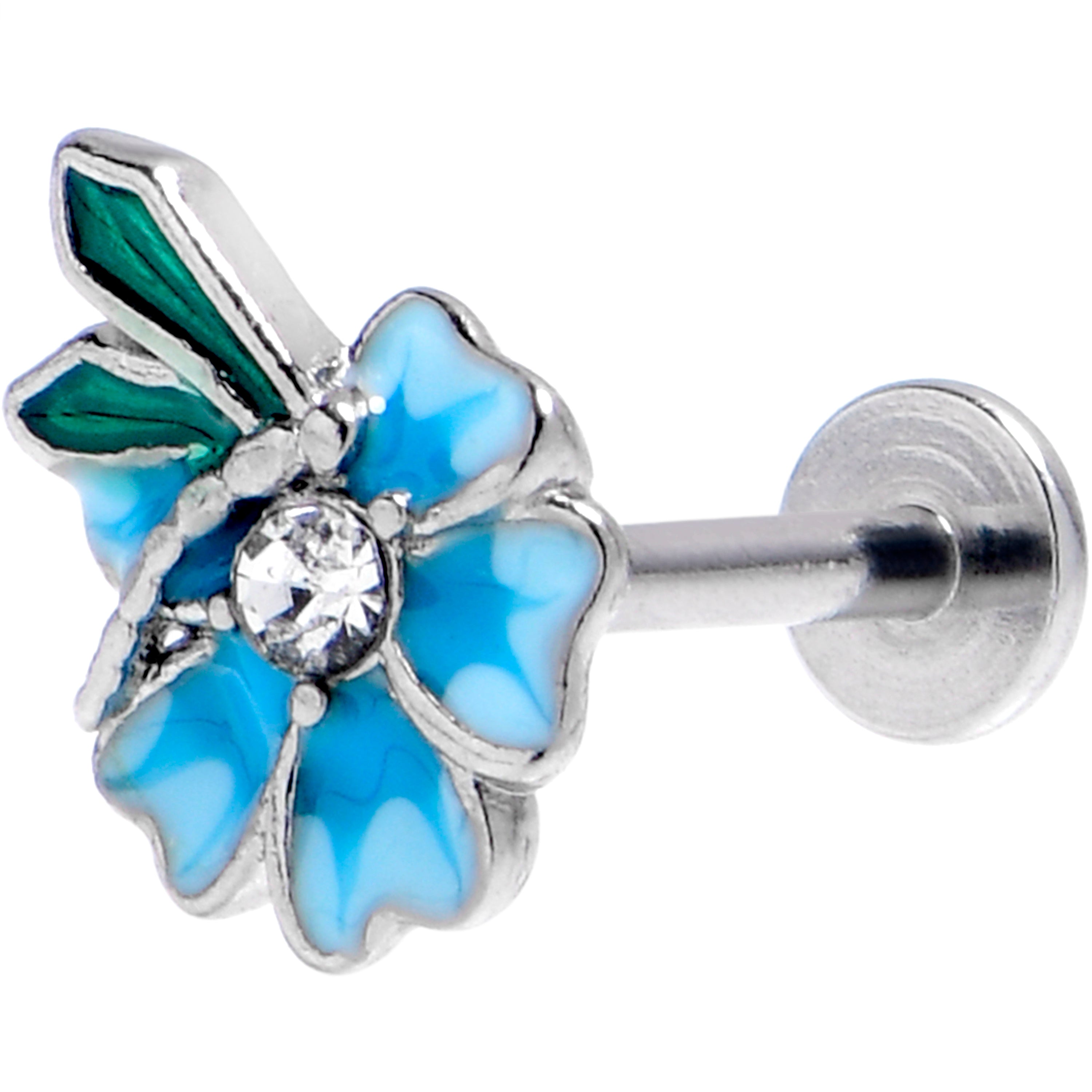 16G 5/16 Clear Gem Faerie Flower Blue Labret Monroe Tragus