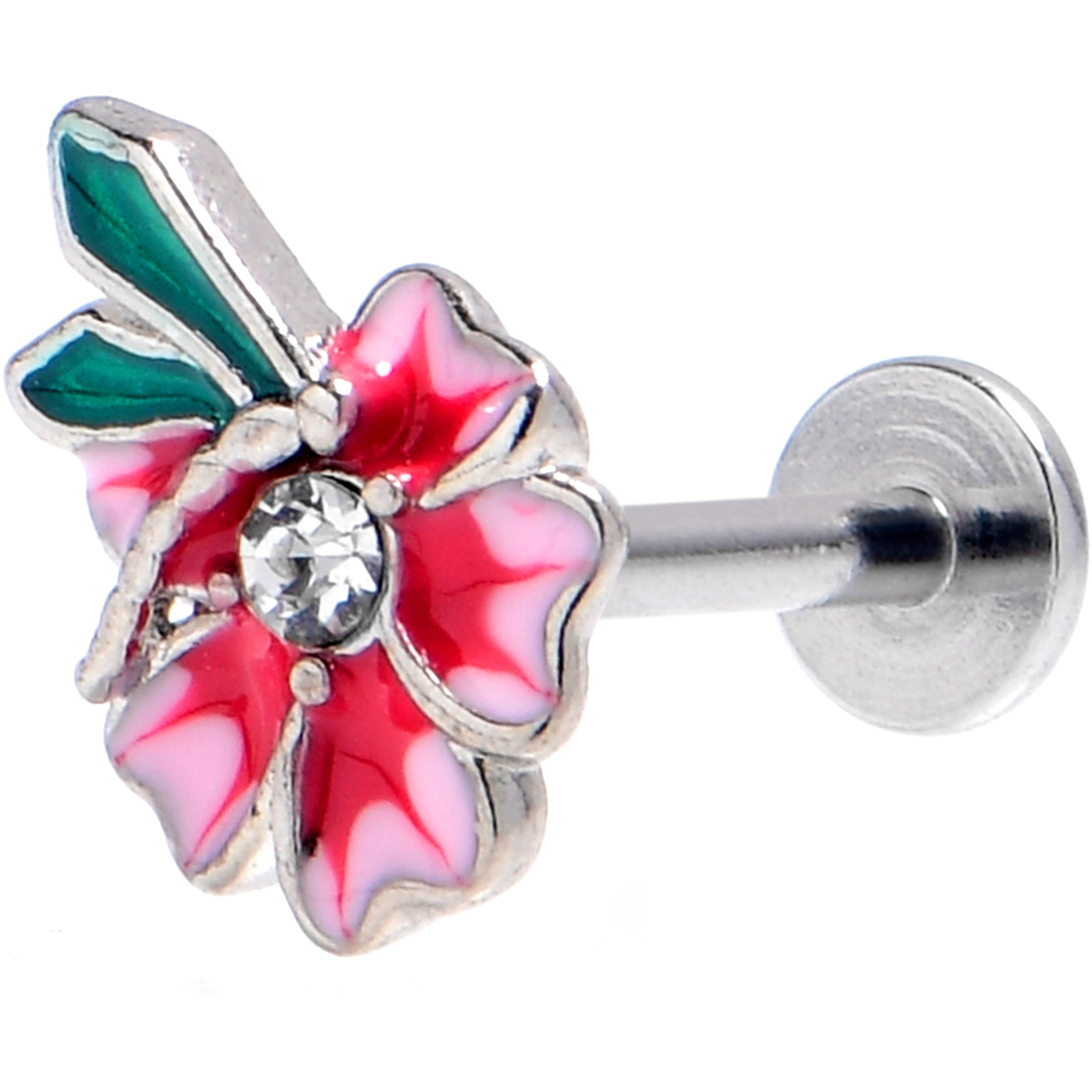 16G 5/16 Clear Gem Faerie Flower Pink Labret Monroe Tragus