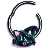 16 Gauge 3/8 Pink Gem Black Halloween Hat Cat Hinged Segment Ring