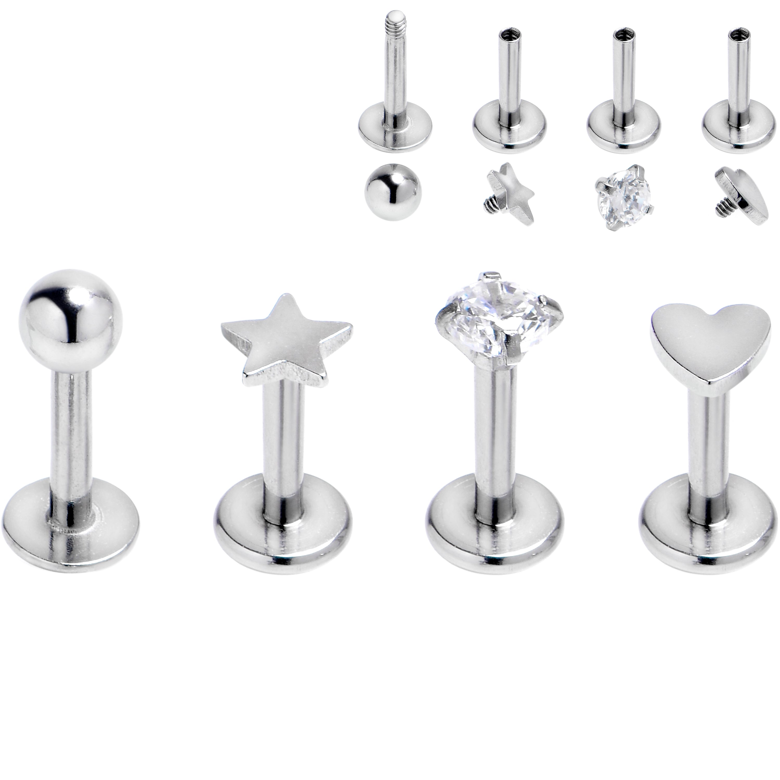 16G 1/4 Clear Gem Star Internally Threaded Labret Tragus Set of 4