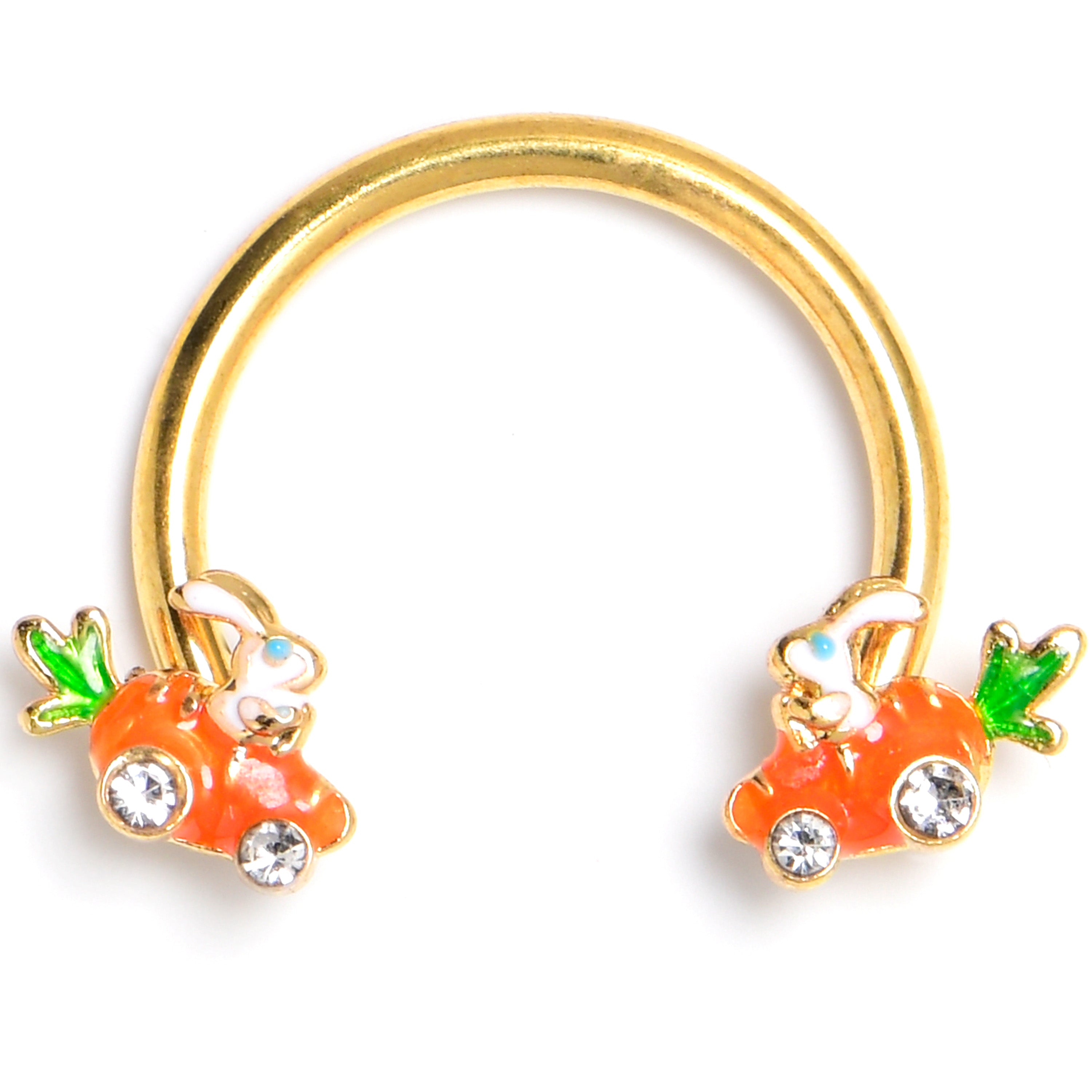 16G 3/8 Clear Gem Gold Tone Rabbit Carrot Car Circular Barbell