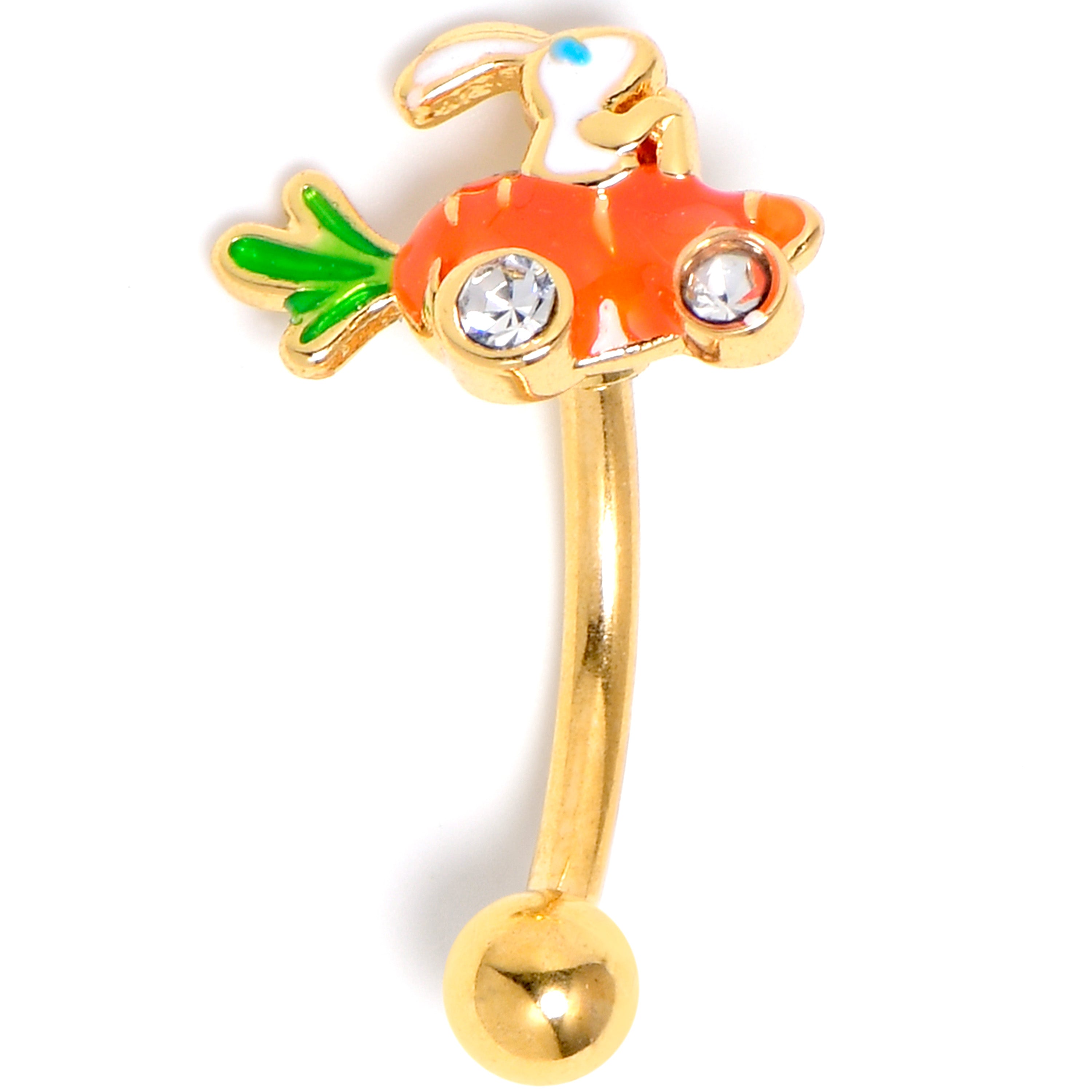 16G 5/16 Clear Gem Gold Tone Rabbit Carrot Car Curved Eyebrow Ring