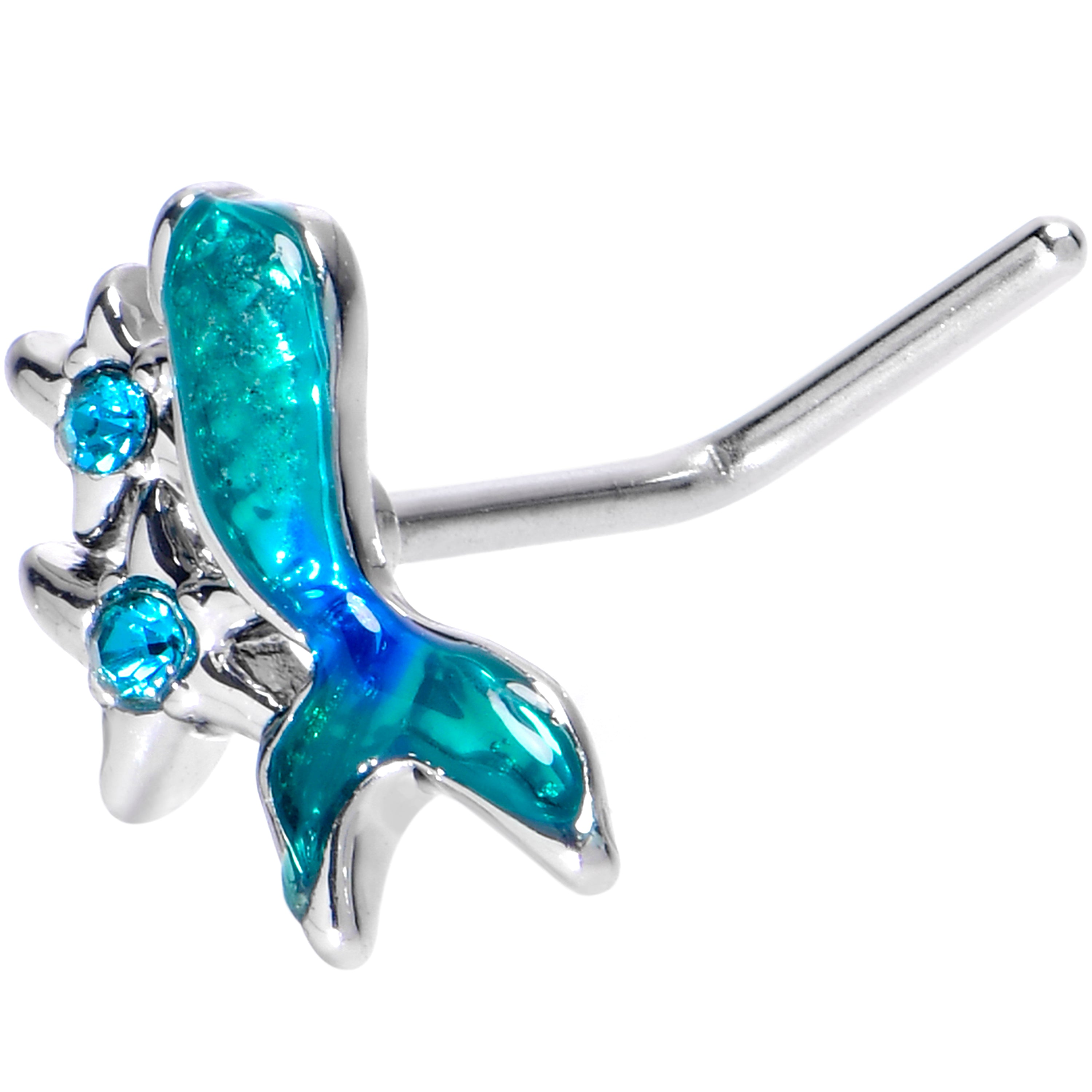 20 Gauge 7mm Blue Gem Blue Mermaid Tail Stars L Shape Nose Ring