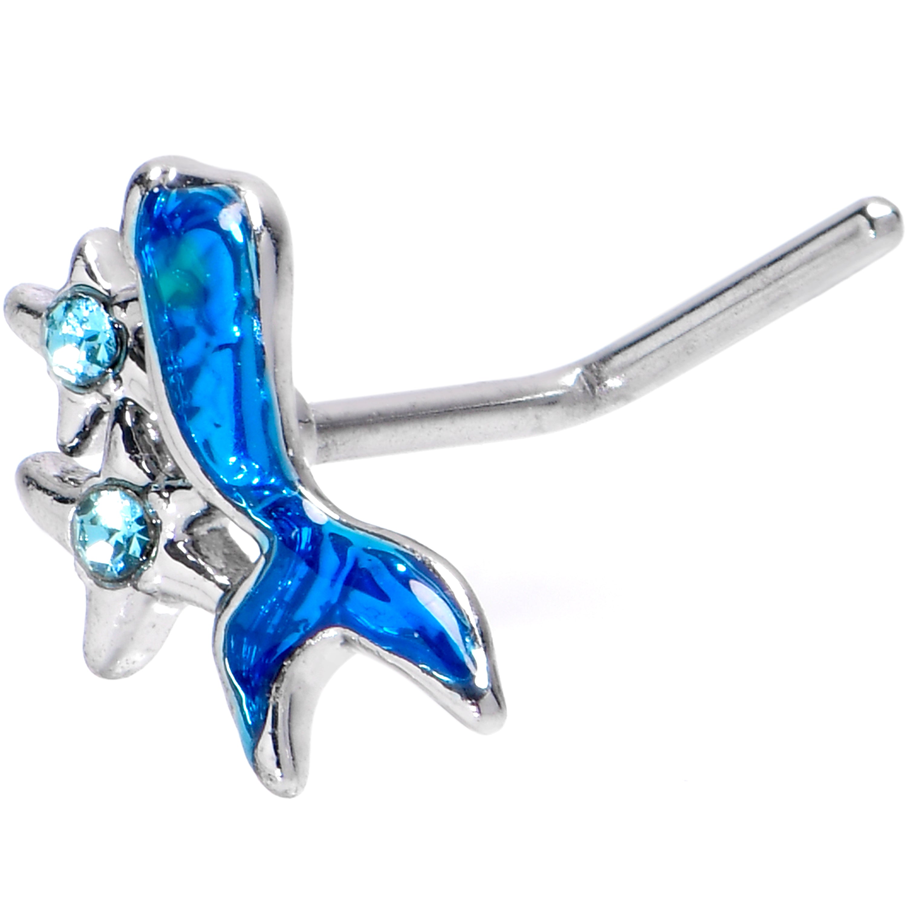 20 Gauge 7mm Blue Gem Dark Blue Mermaid Tail Stars L Shape Nose Ring