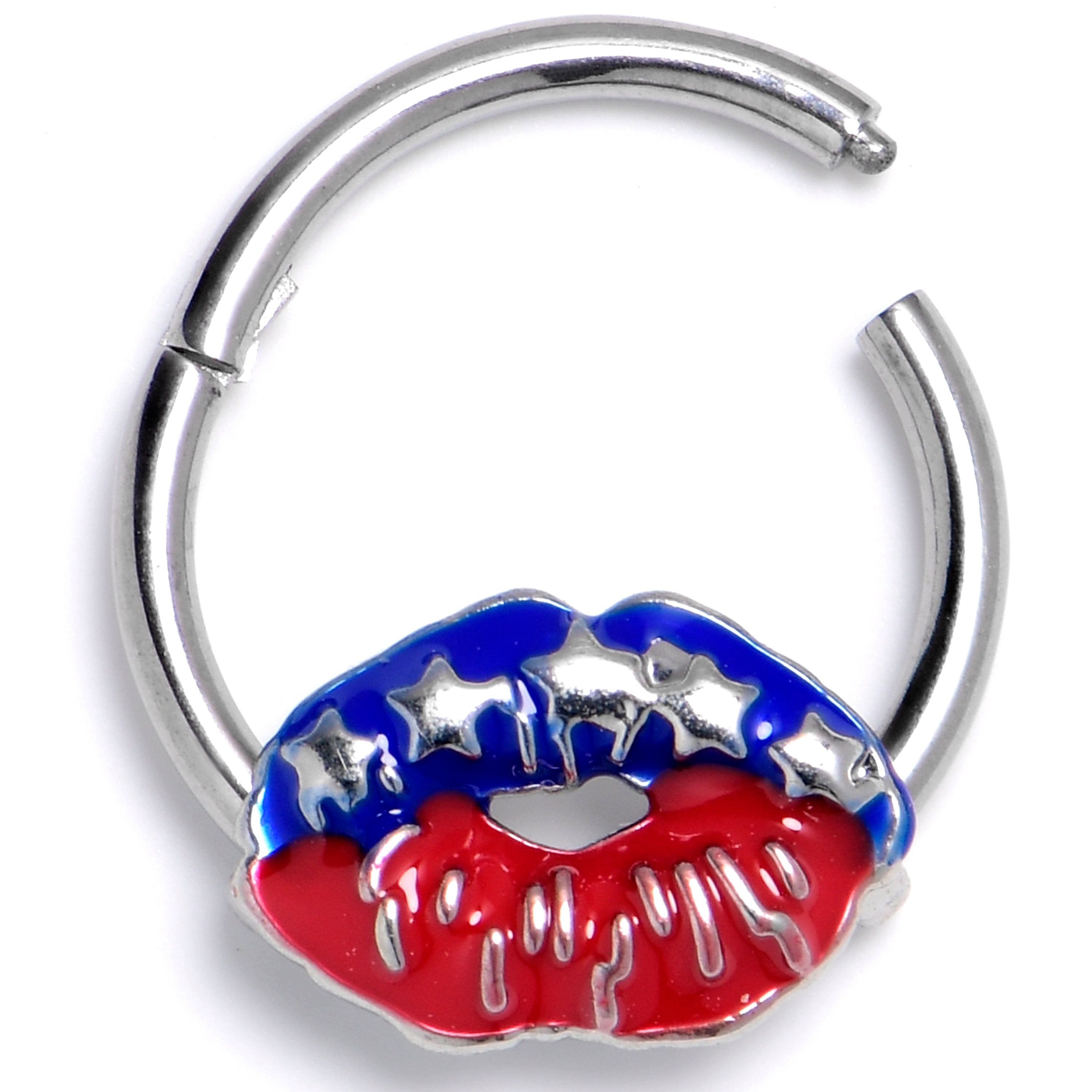 16 Gauge 3/8 Patriotic Kissy Lips Hinged Segment Ring