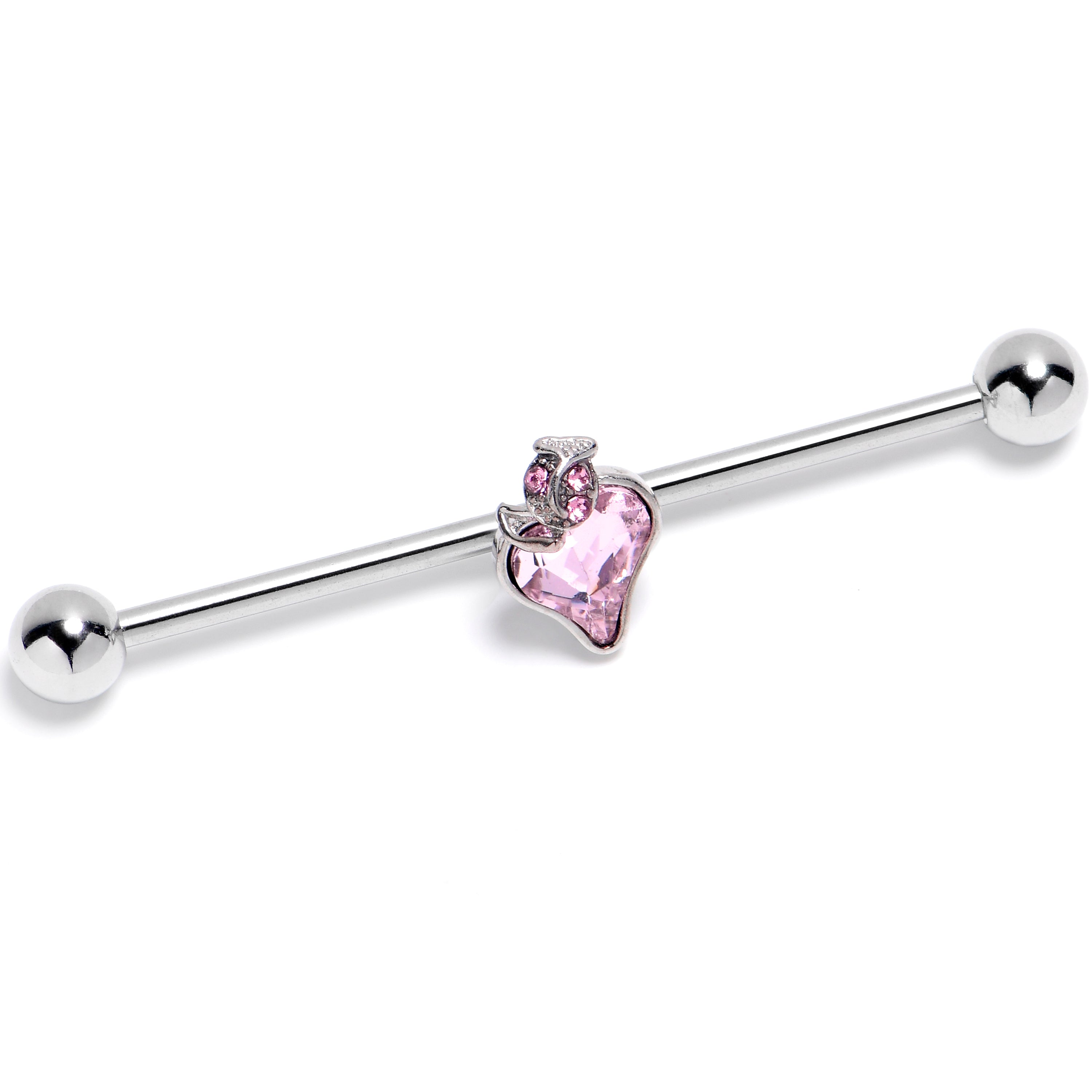14G Pink CZ Gem Strawberry Love Industrial Barbell 38mm