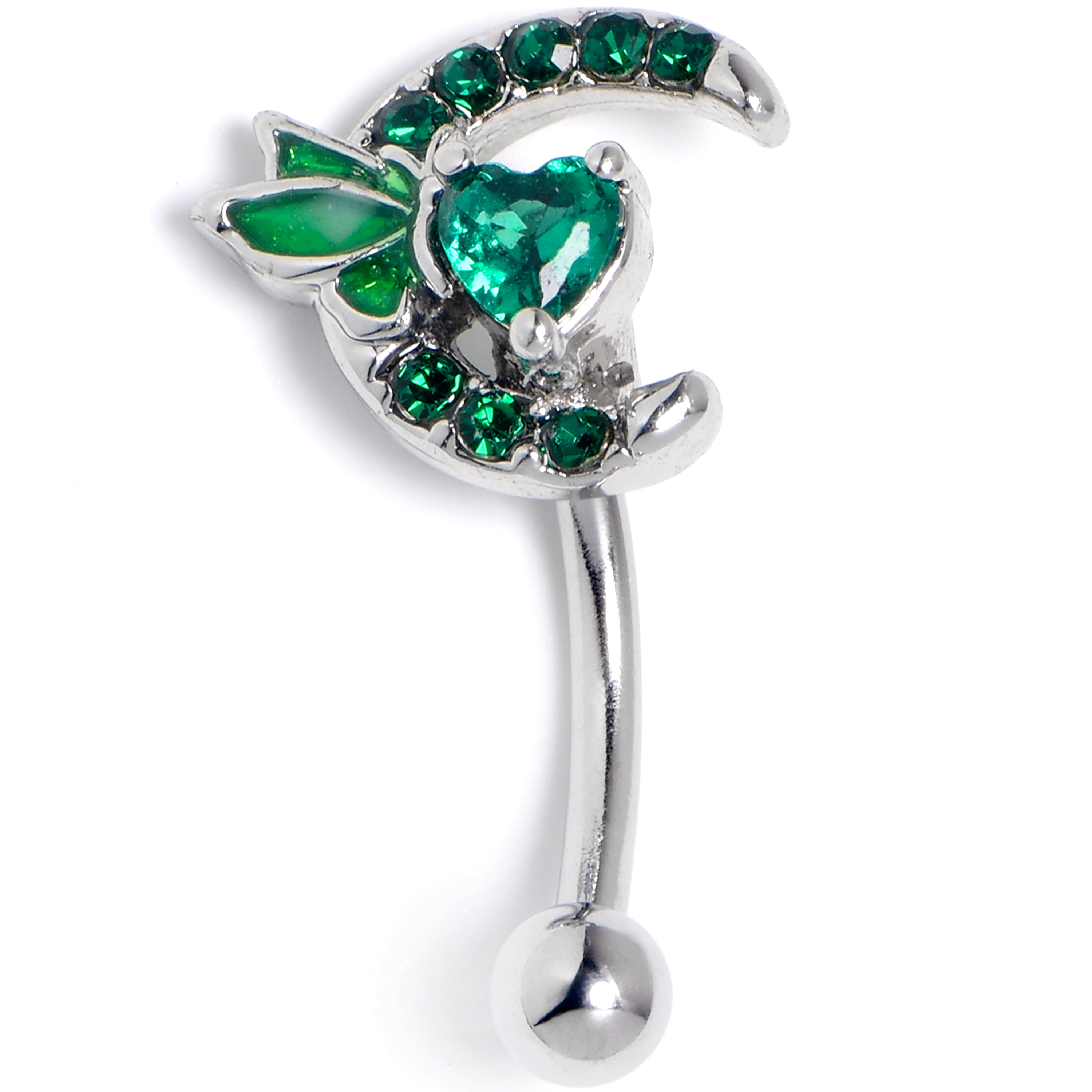 16G 5/16 Green Gem Butterfly Heart Moon Curved Eyebrow Ring