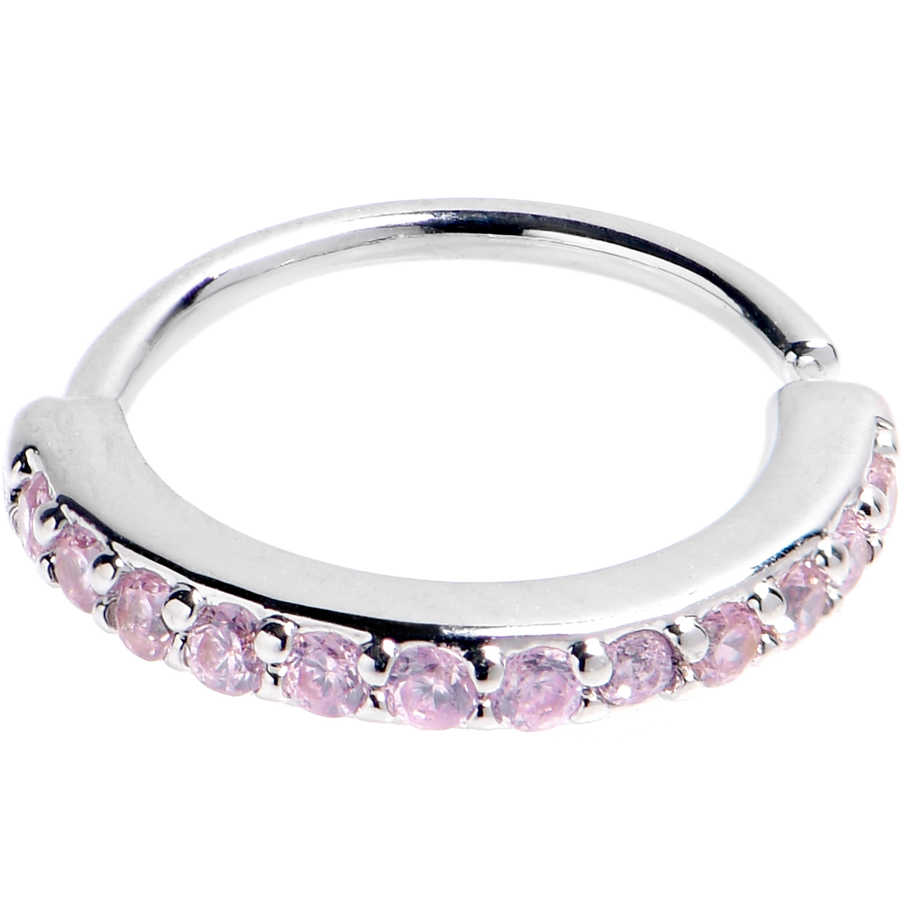 20G 5/16 Pink CZ Gem Forward Facing Seamless Closure Ring