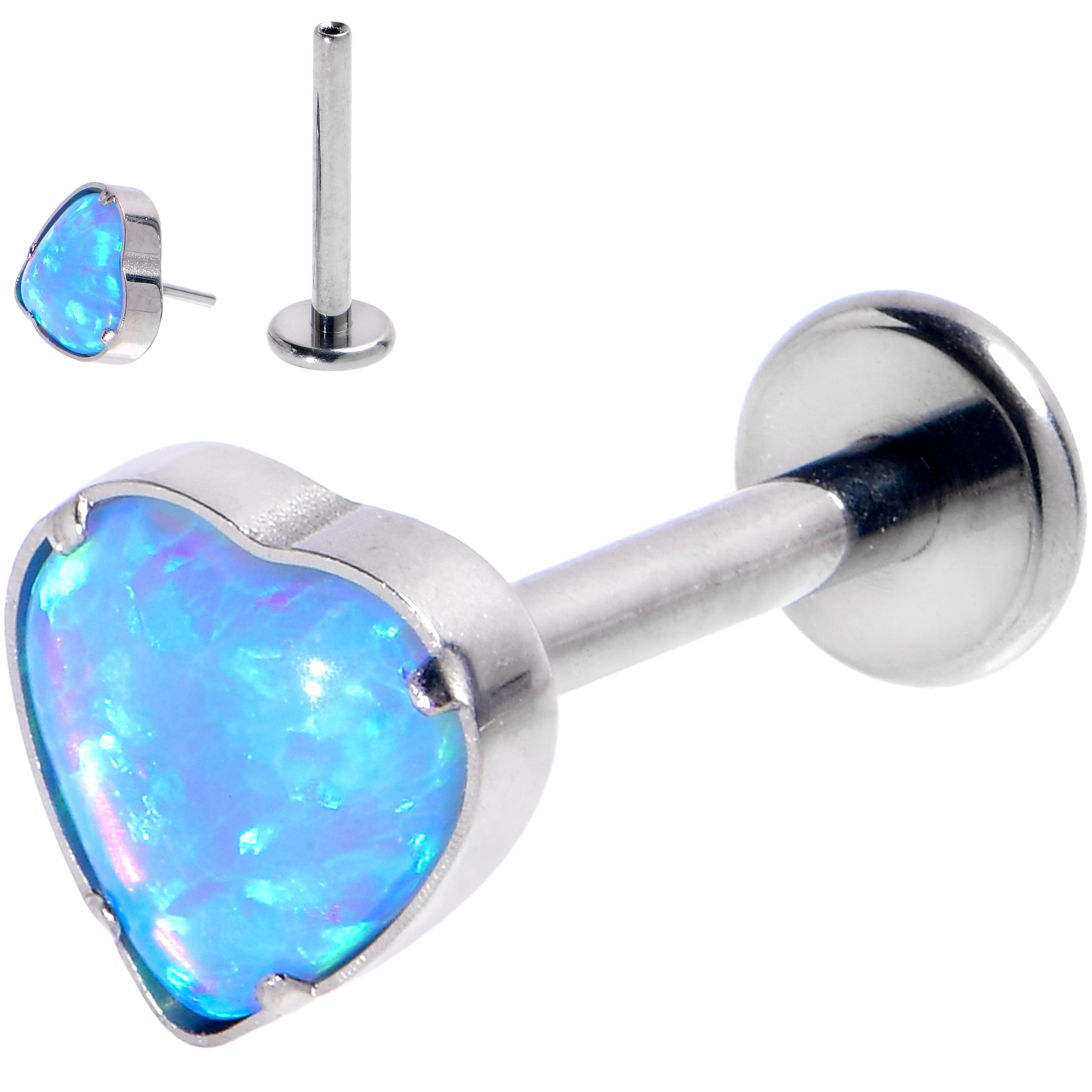 16 Gauge 3/8 Blue Synthetic Opal G23 Titanium Threadless Heart Labret
