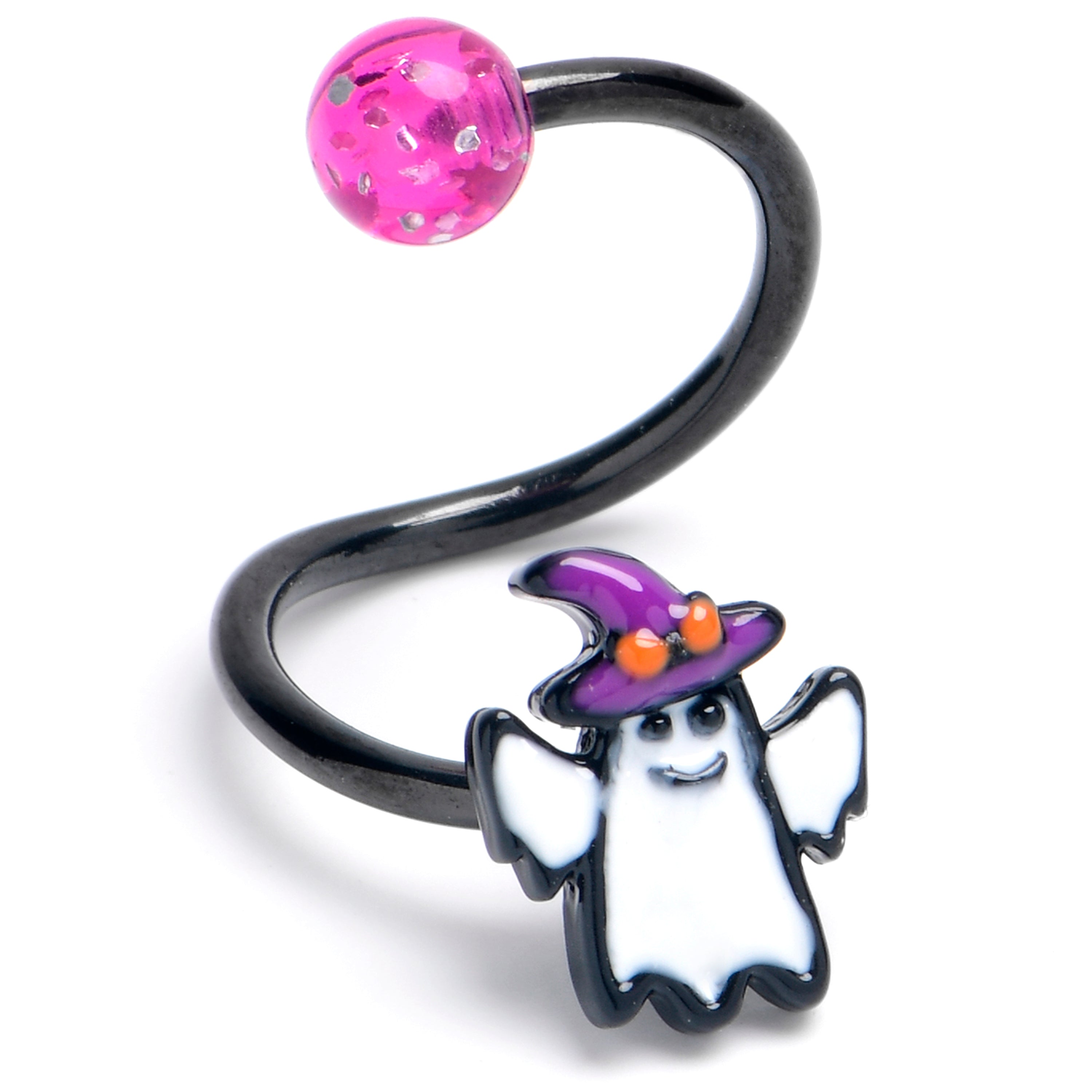 16G 3/8 Black Witch Hat Ghost Spiral Twister Cartilage Ring