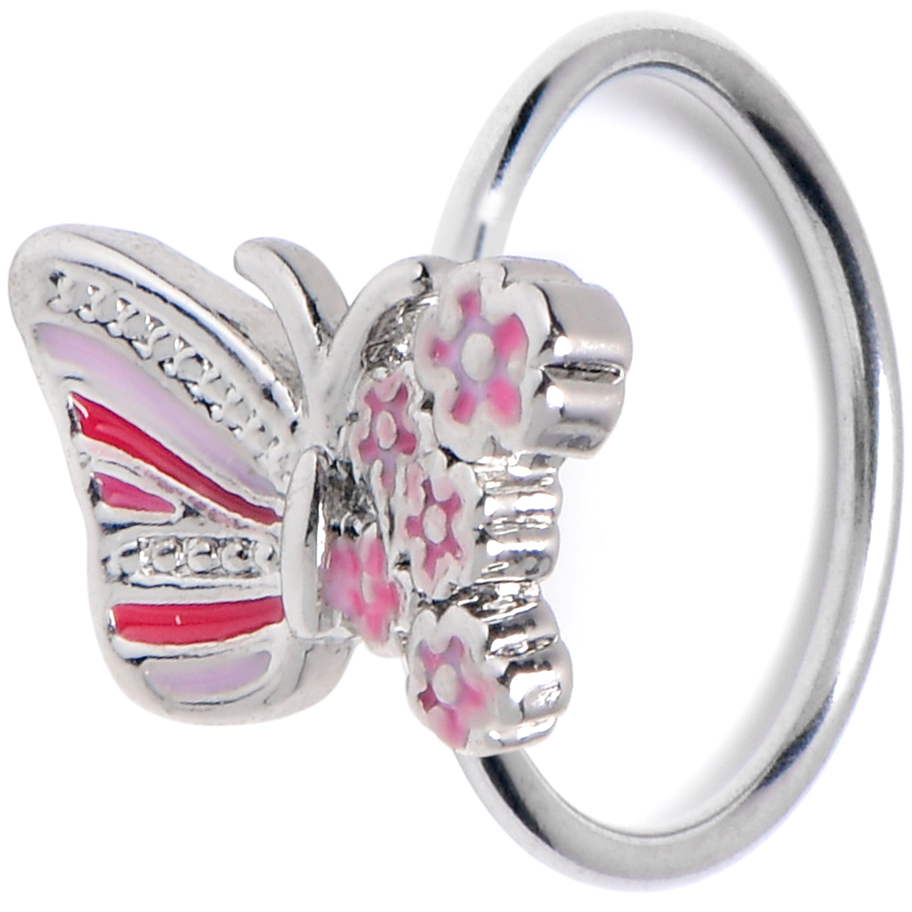 20G 5/16 Flowery Butterfly Pink Nose Hoop