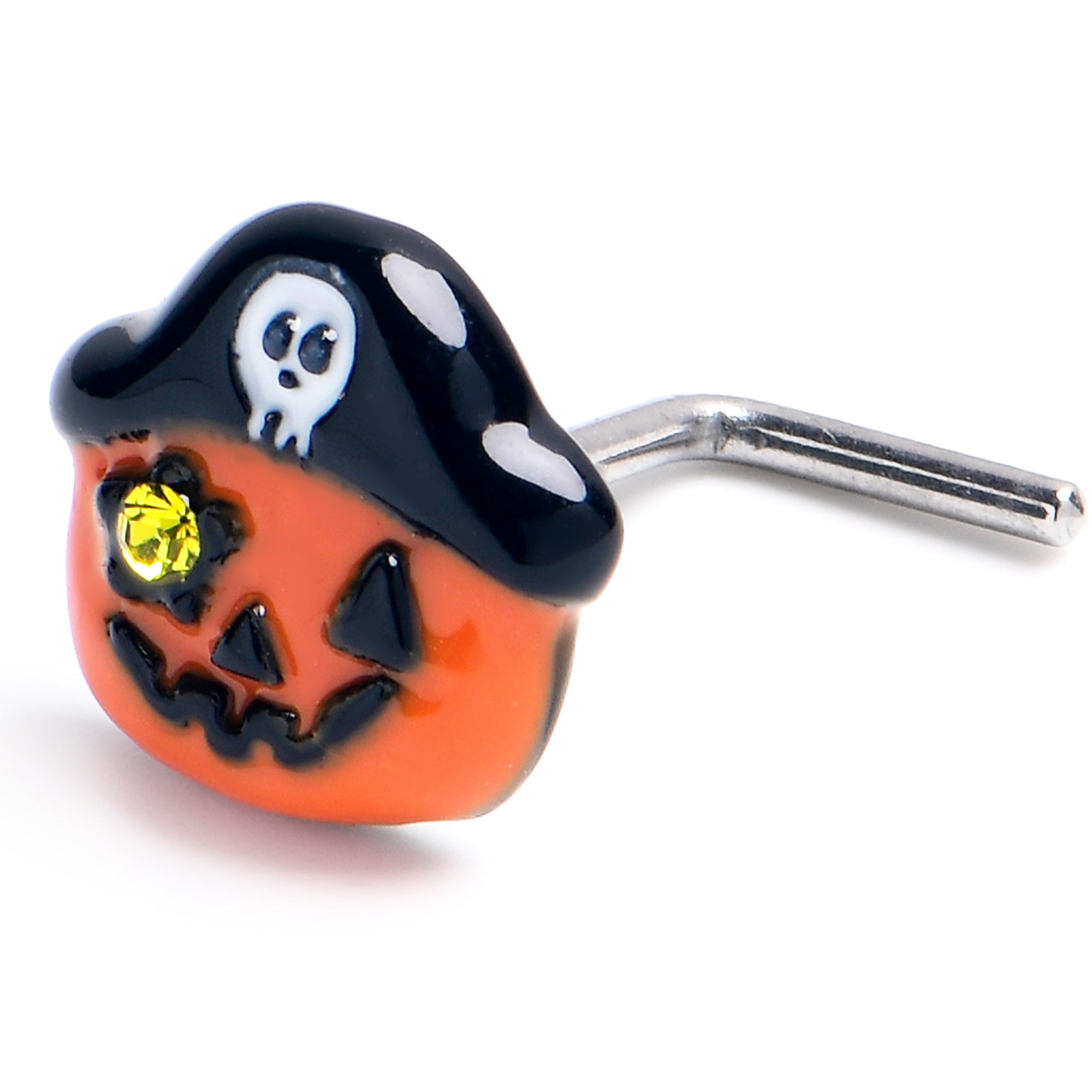 20G 7mm Yellow Gem Orange Pirate Pumpkin L Shape Nose Ring