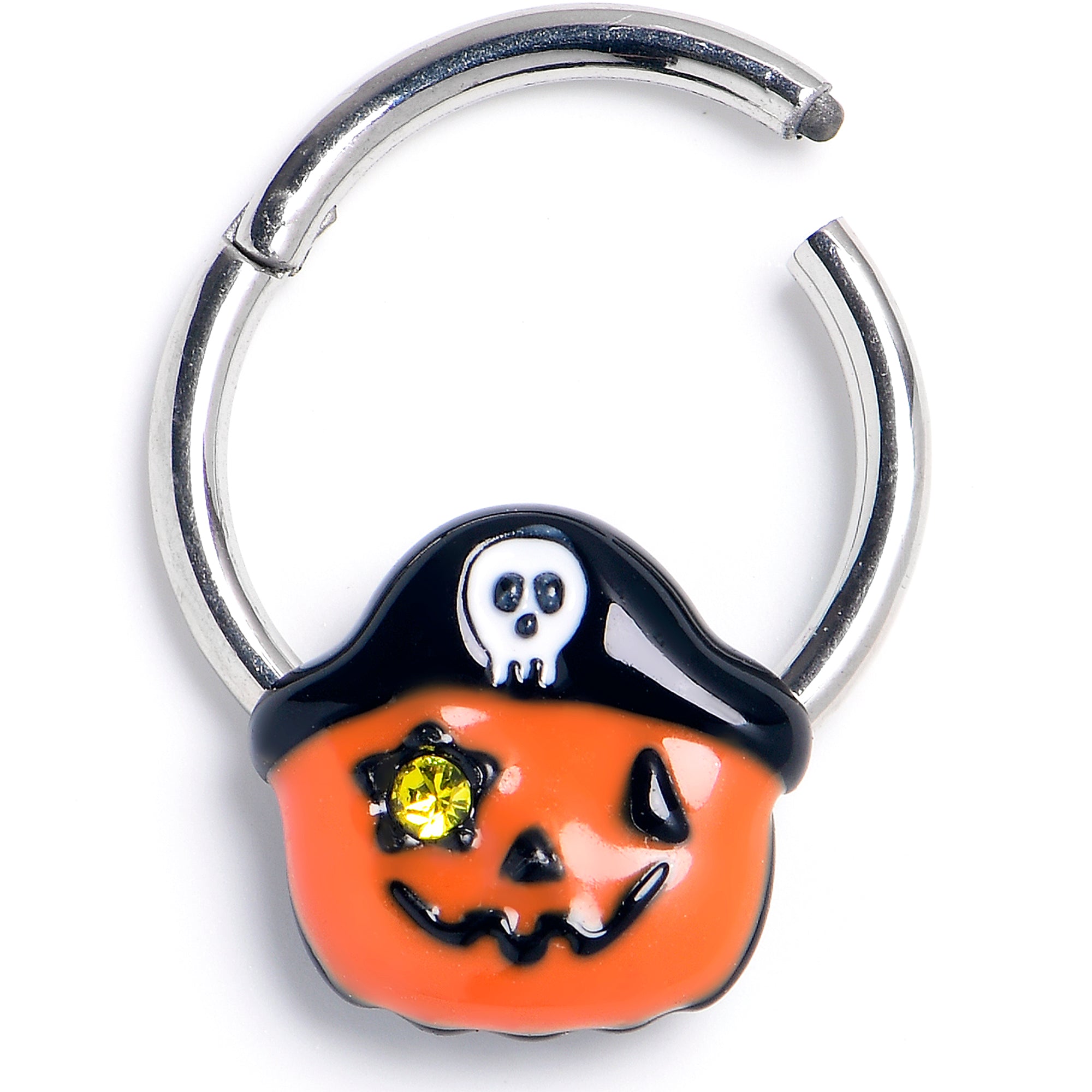 16G 3/8 Yellow Gem Orange Pirate Pumpkin Hinged Segment Ring