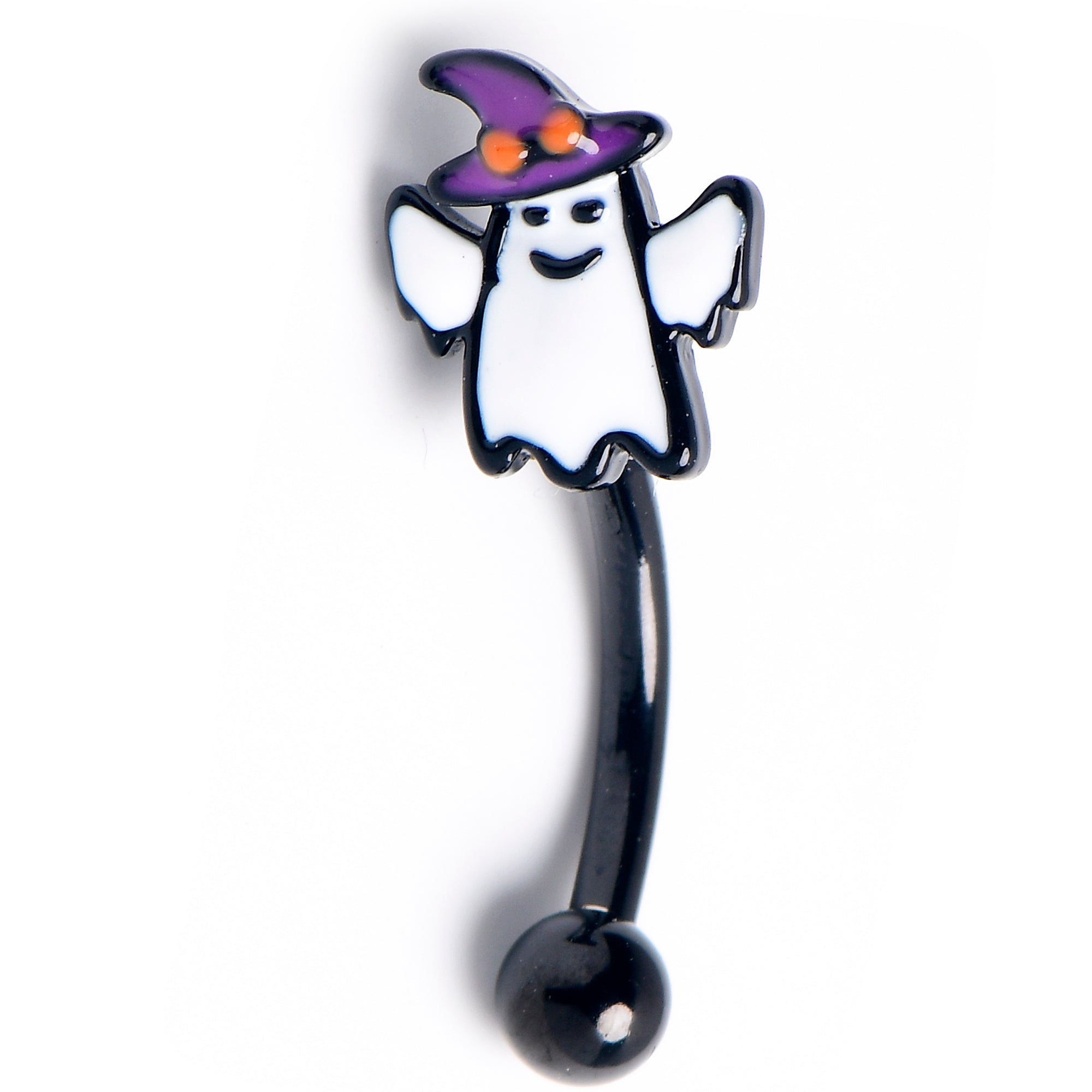 16G 5/16 Black Witch Hat Ghost Curved Eyebrow Ring