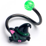 Pink Gem Black Halloween Hat Cat Spiral Twister Belly Ring