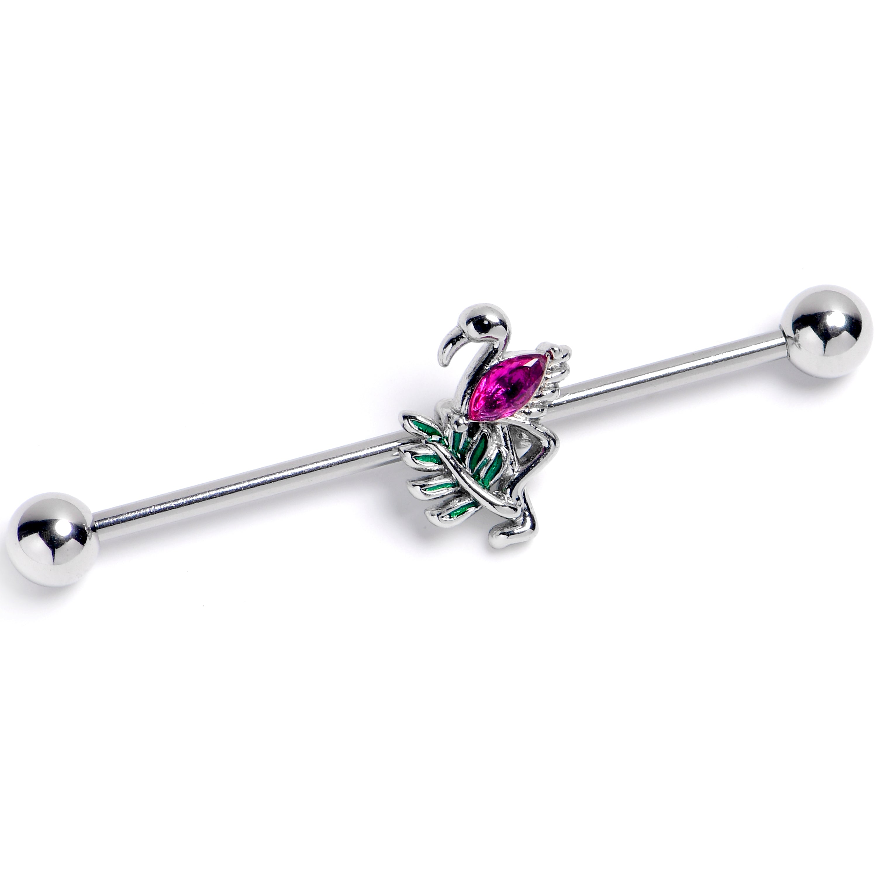 14G Pink Gem Fabulous Flamingo Industrial Barbell 38mm
