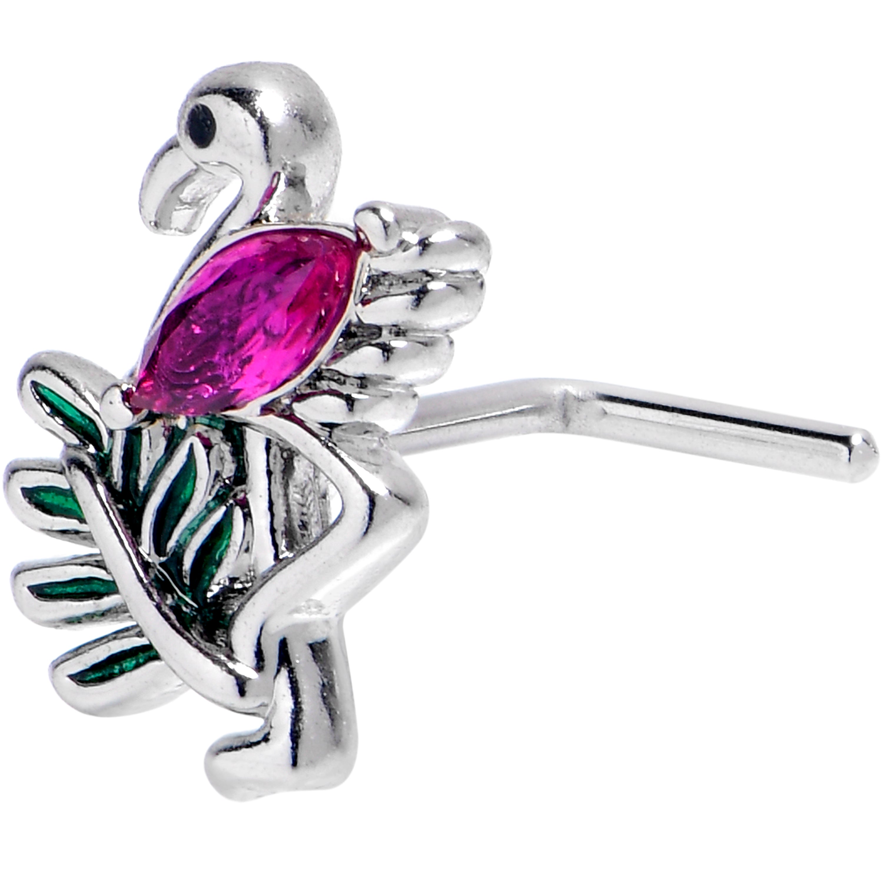 20G 7mm Pink Gem Fabulous Flamingo L Shape Nose Ring
