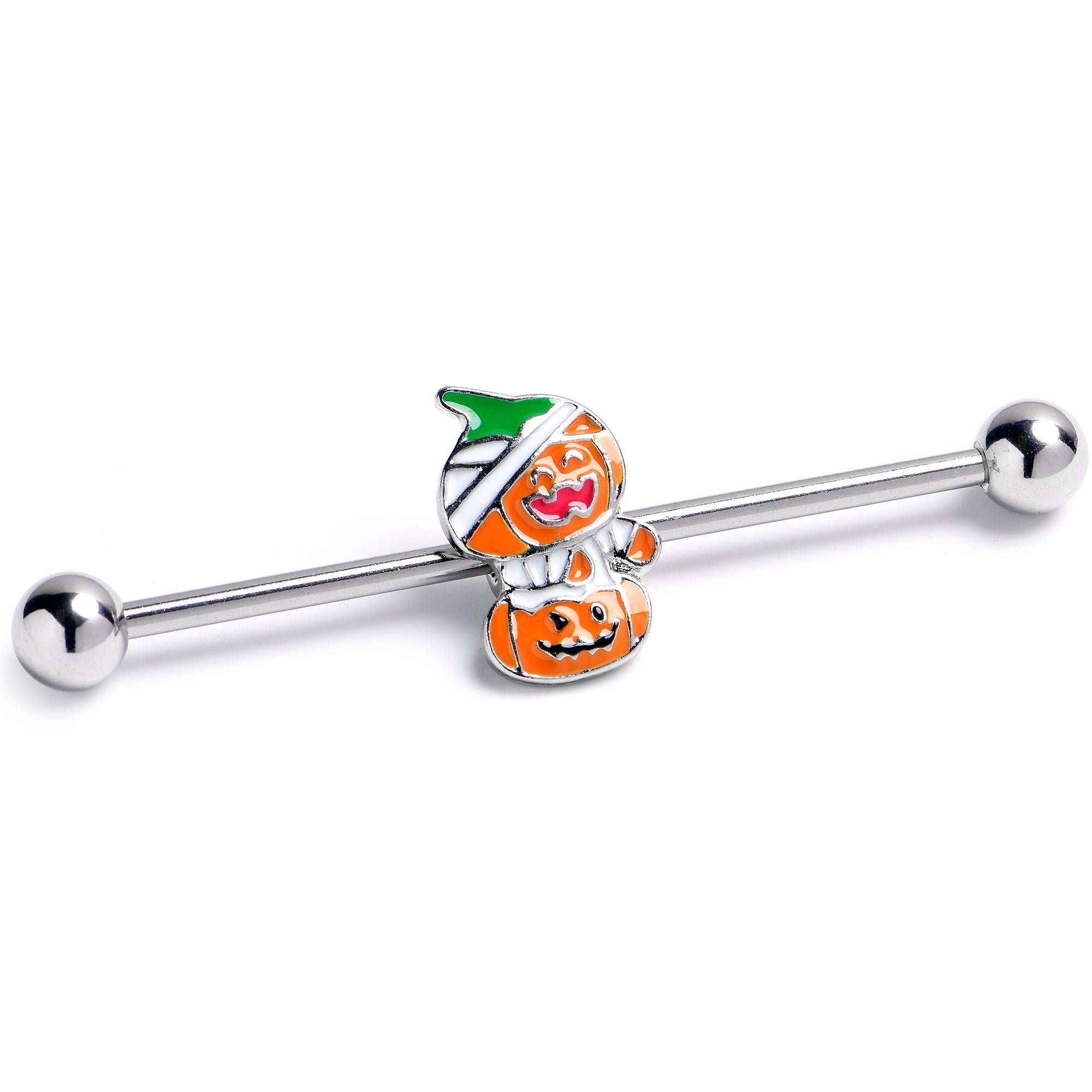 14G Mummy Pumpkin Jack OLantern Halloween Industrial Barbell 38mm