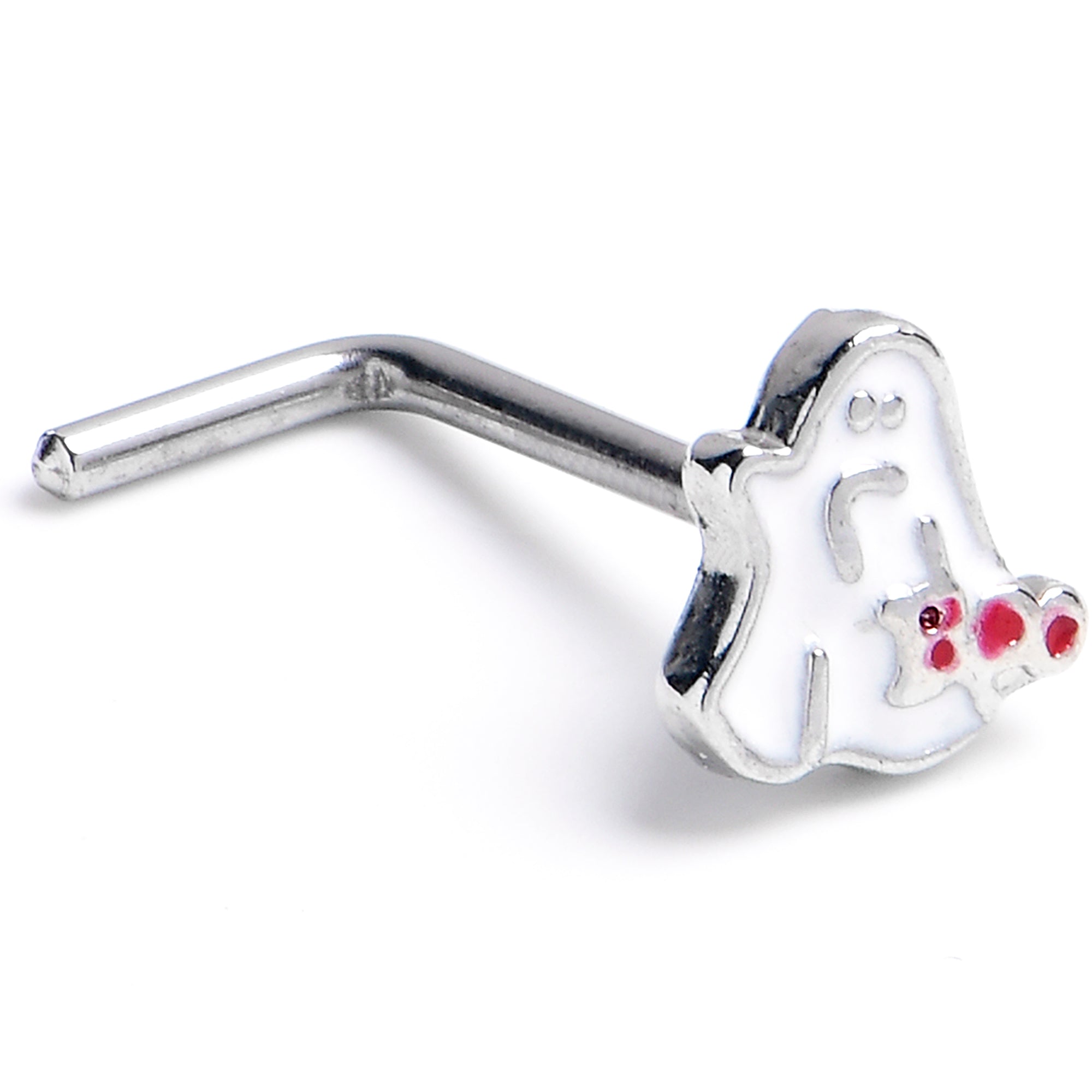 20G 7mm Boo Ghost Red White Halloween L Shape Nose Ring
