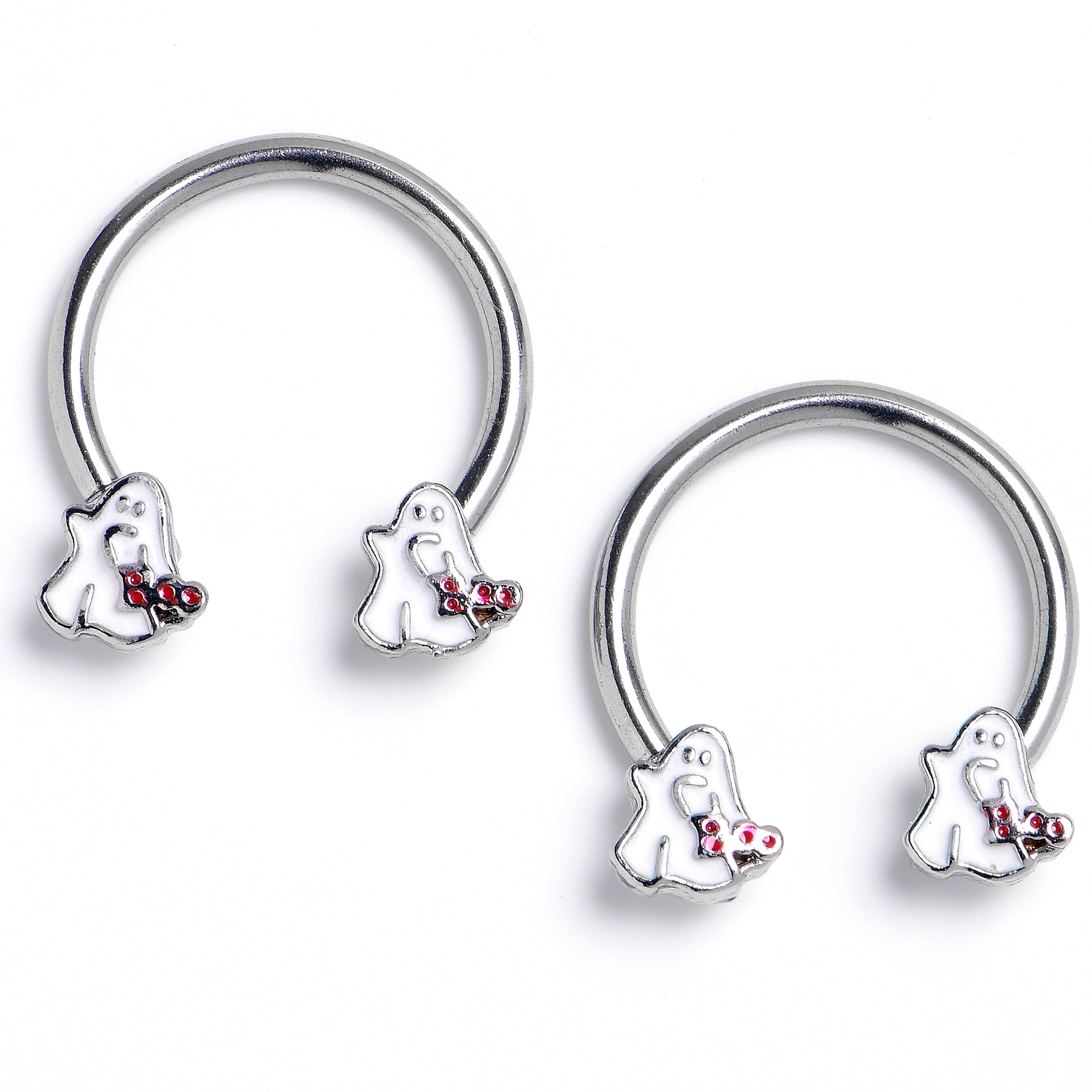 16G 3/8 Boo Ghost Halloween Horseshoe Circular Barbell Set of2