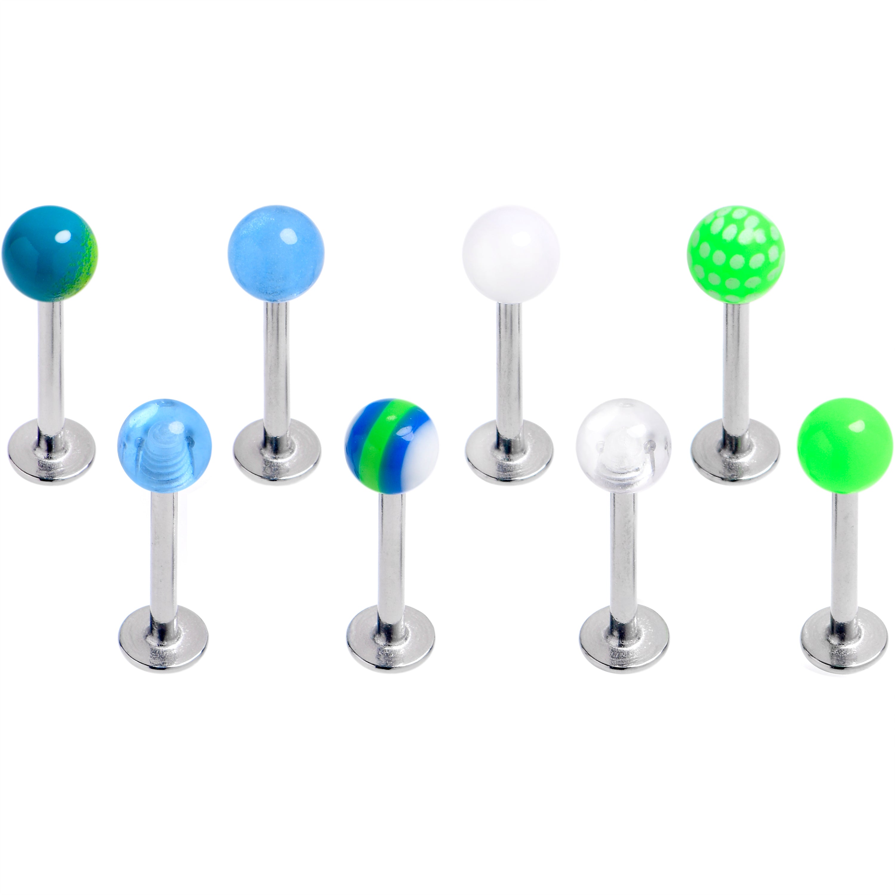 16G 5/16 Multi Blue Green White Labret Monroe Tragus Set of 8