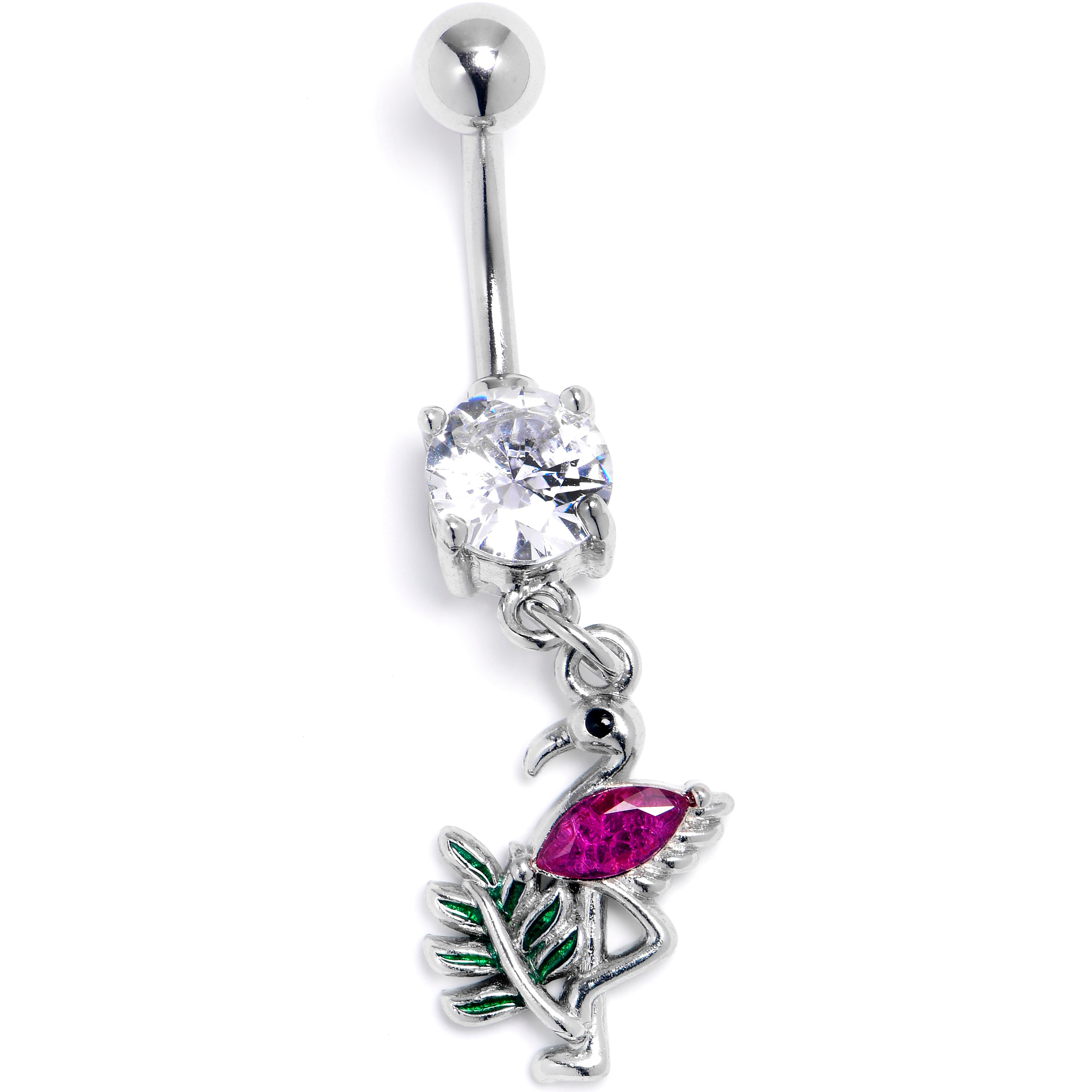 Clear Pink Gem Fabulous Flamingo Dangle Belly Ring