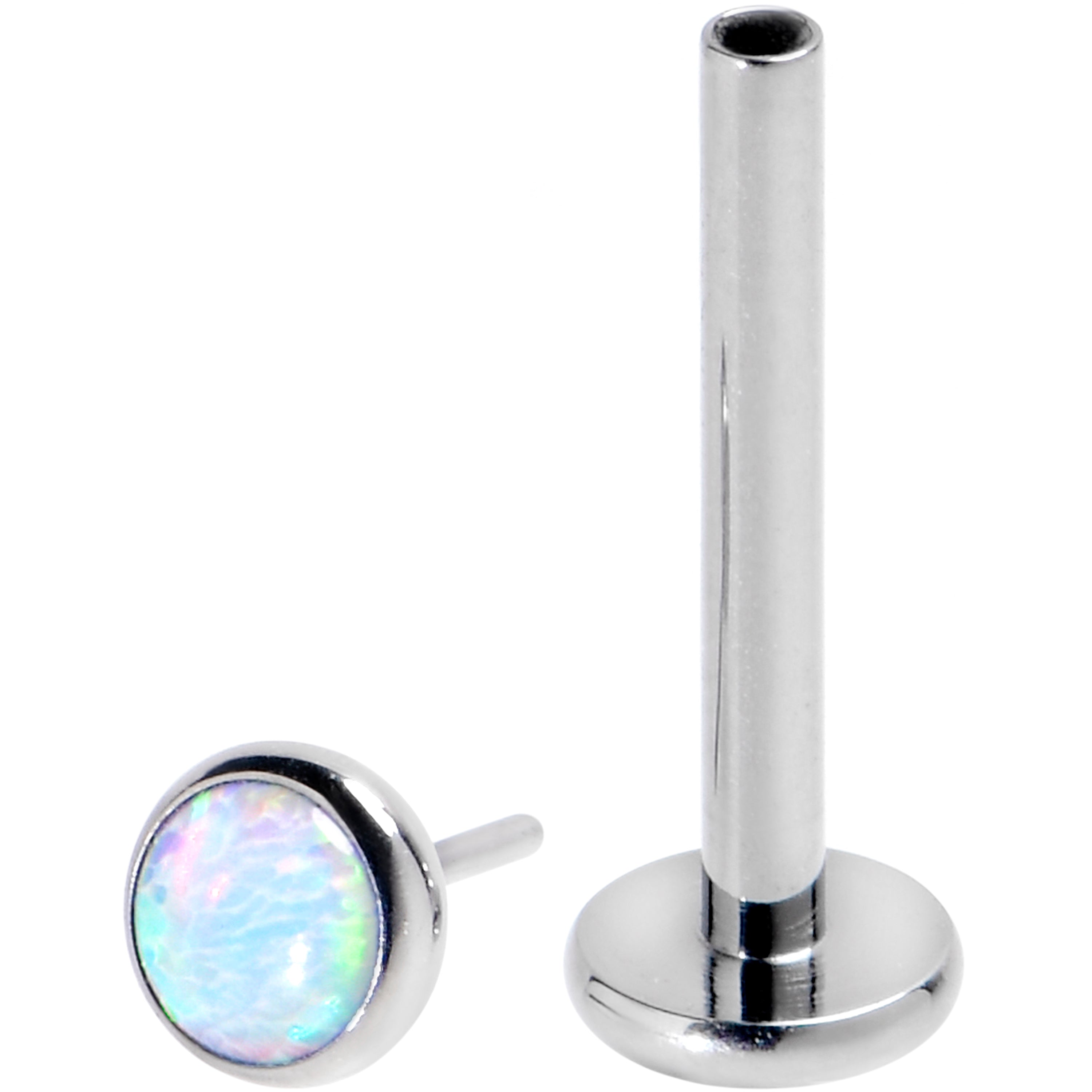 16 Gauge 3/8 White Synthetic Opal G23 Titanium Threadless Push In Labret
