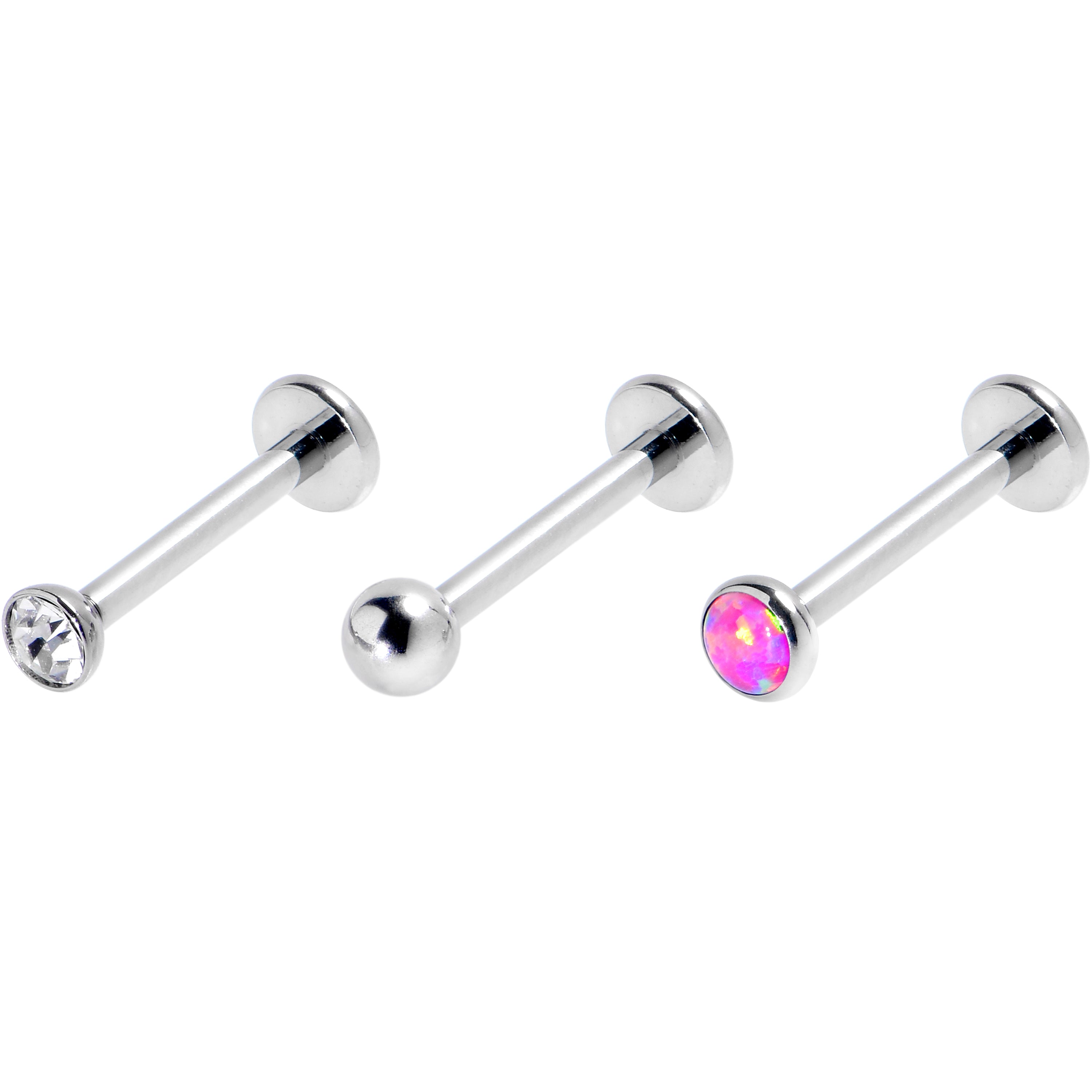 16 Gauge 3/8 Pink Synthetic Opal G23 Titanium Threadless Push In Labret Set of 3