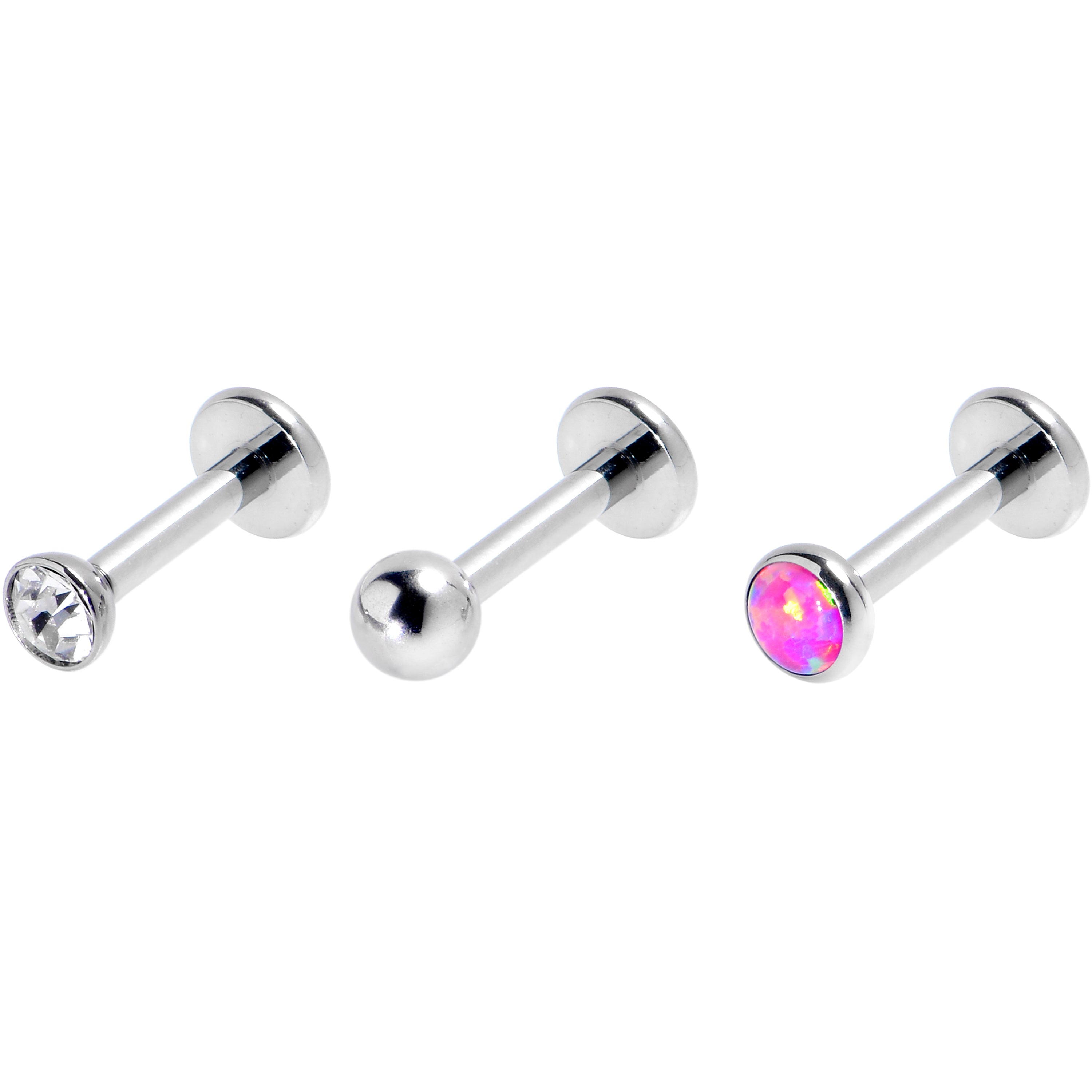 16 Gauge 1/4 Pink Synthetic Opal G23 Titanium Threadless Push In Labret Set of 3
