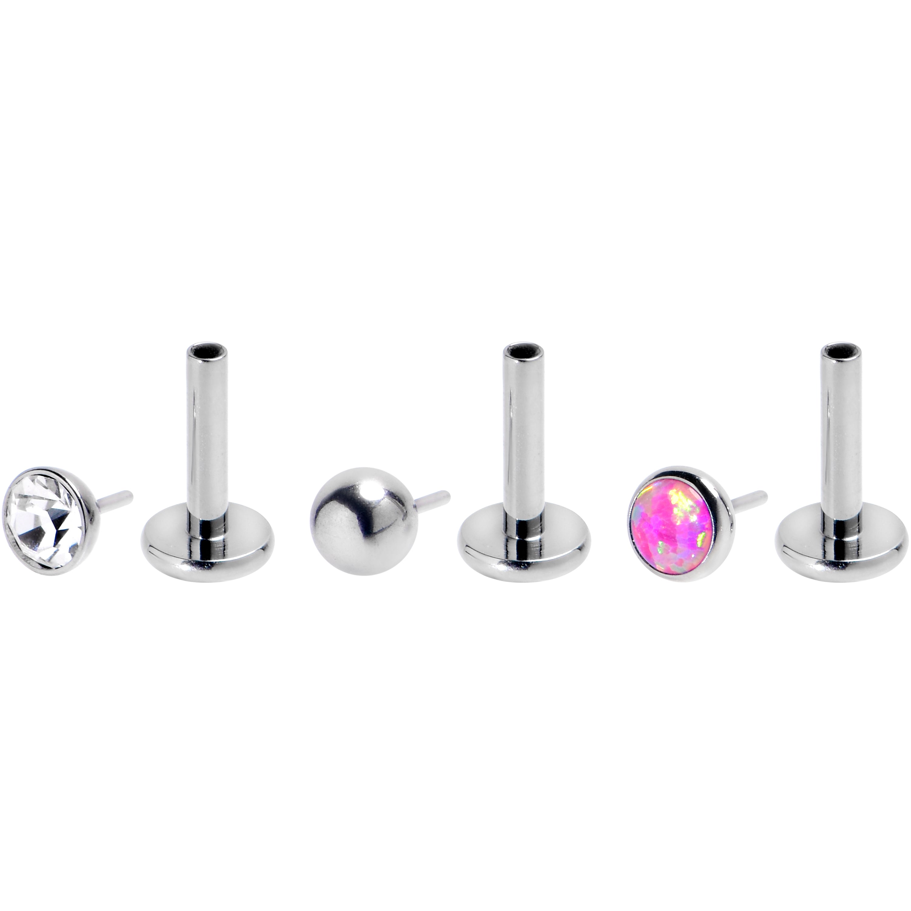 16 Gauge 1/4 Pink Synthetic Opal G23 Titanium Threadless Push In Labret Set of 3