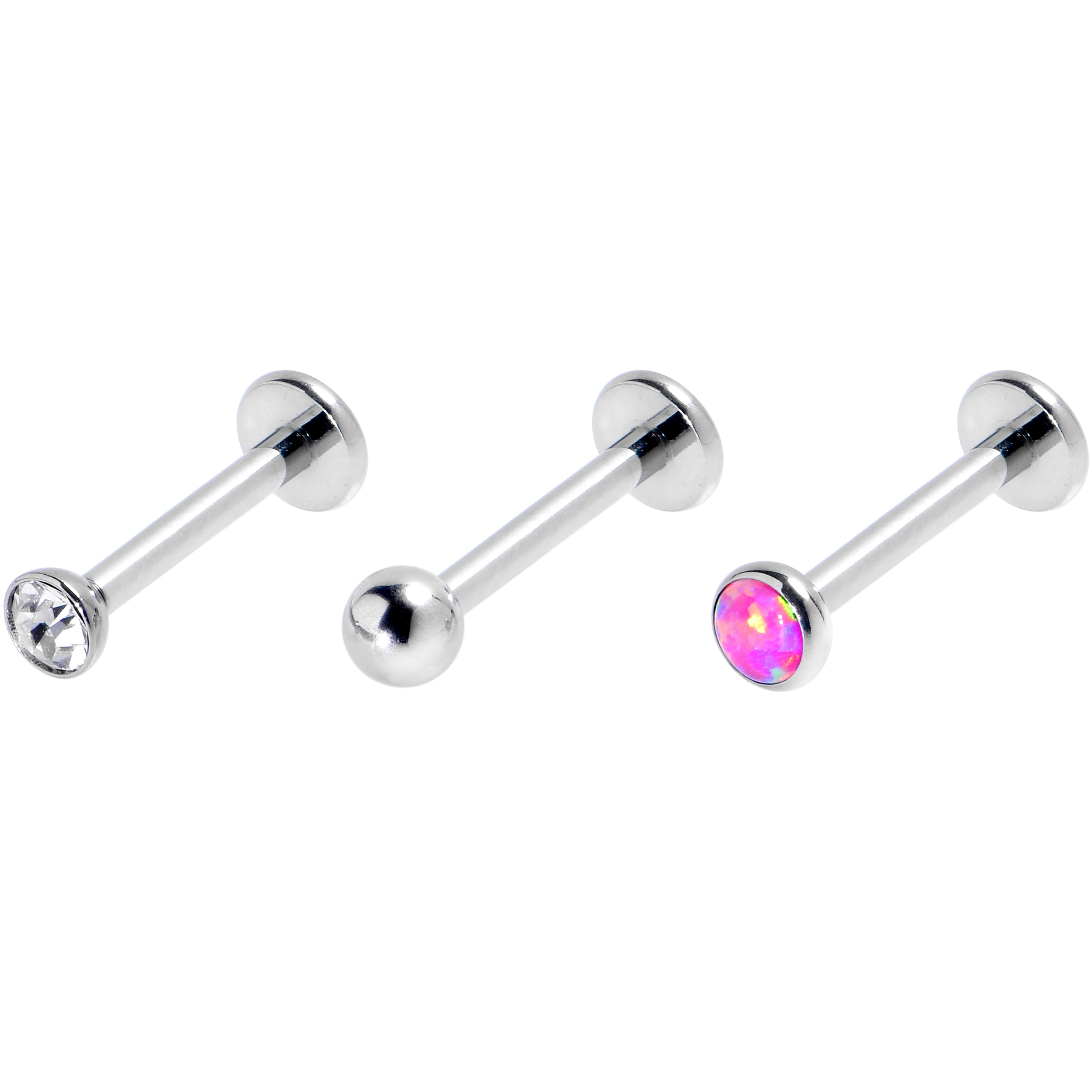 16 Gauge 5/16 Pink Synthetic Opal G23 Titanium Threadless Push In Labret Set of 3