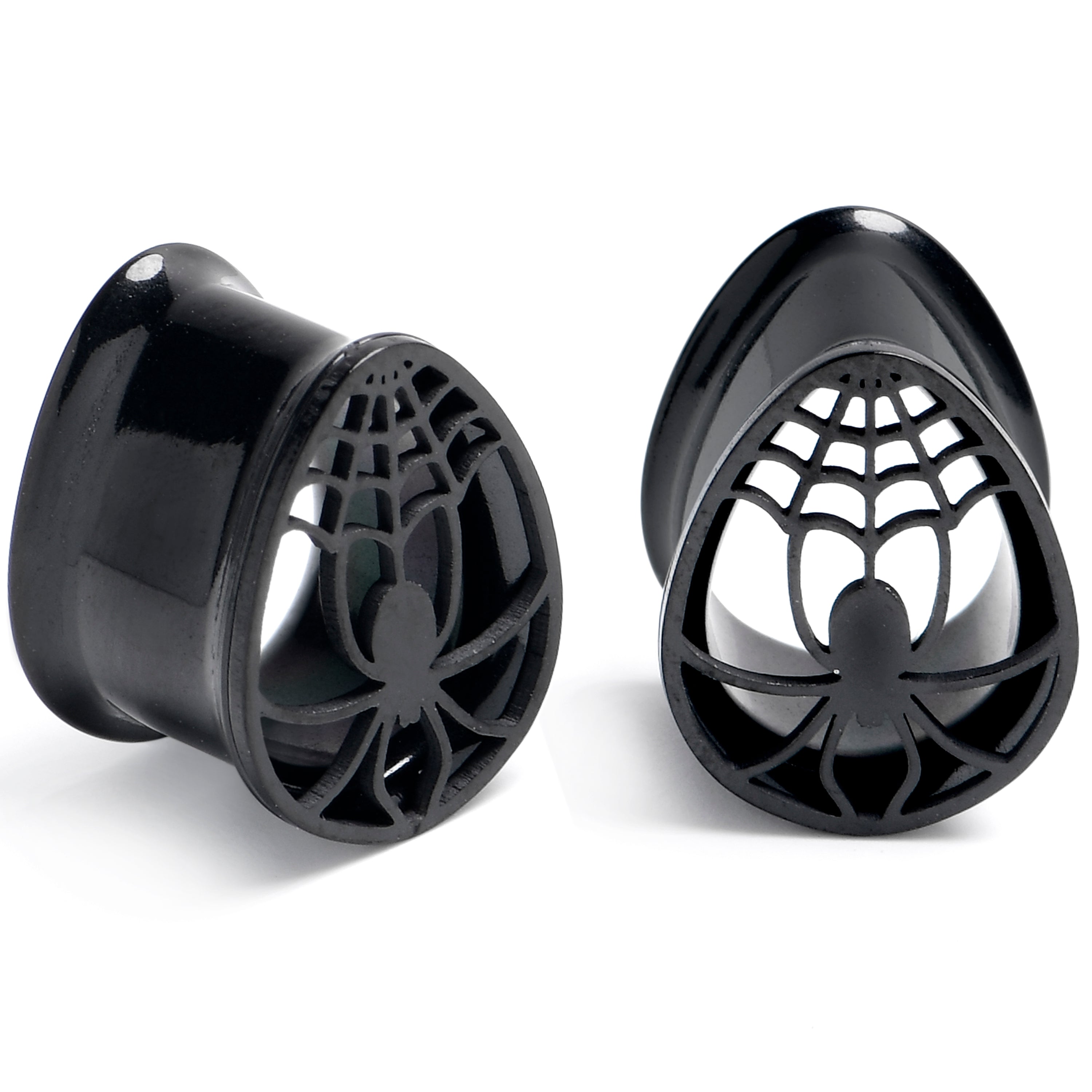 Black Spider Web Double Flare Teardrop Tunnel Plug Set Sizes 8mm to 16mm