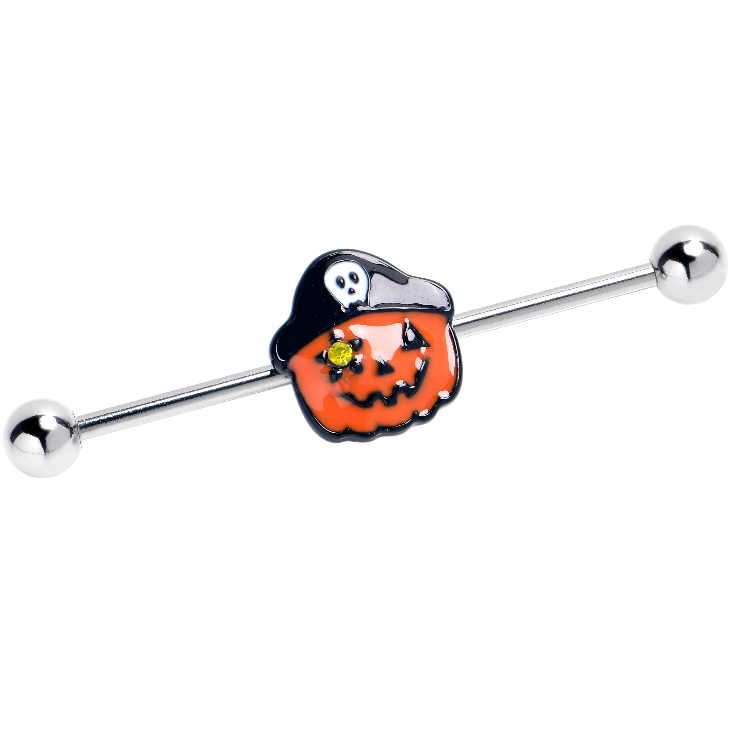 14G Yellow Gem Orange Pirate Pumpkin Industrial Barbell 38mm