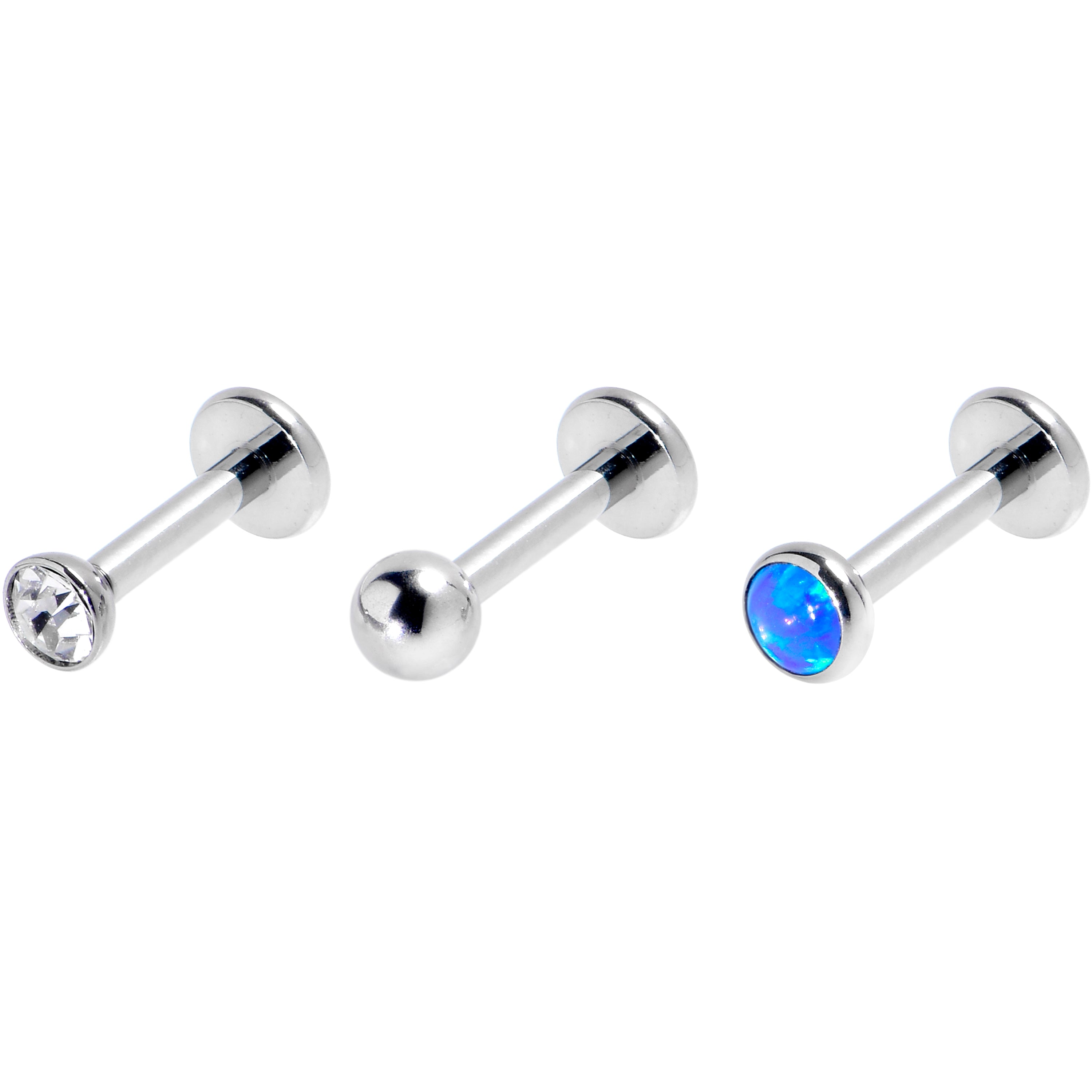16G 1/4 Blue Synthetic Opal G23 Titanium Threadless Labret Set of 3