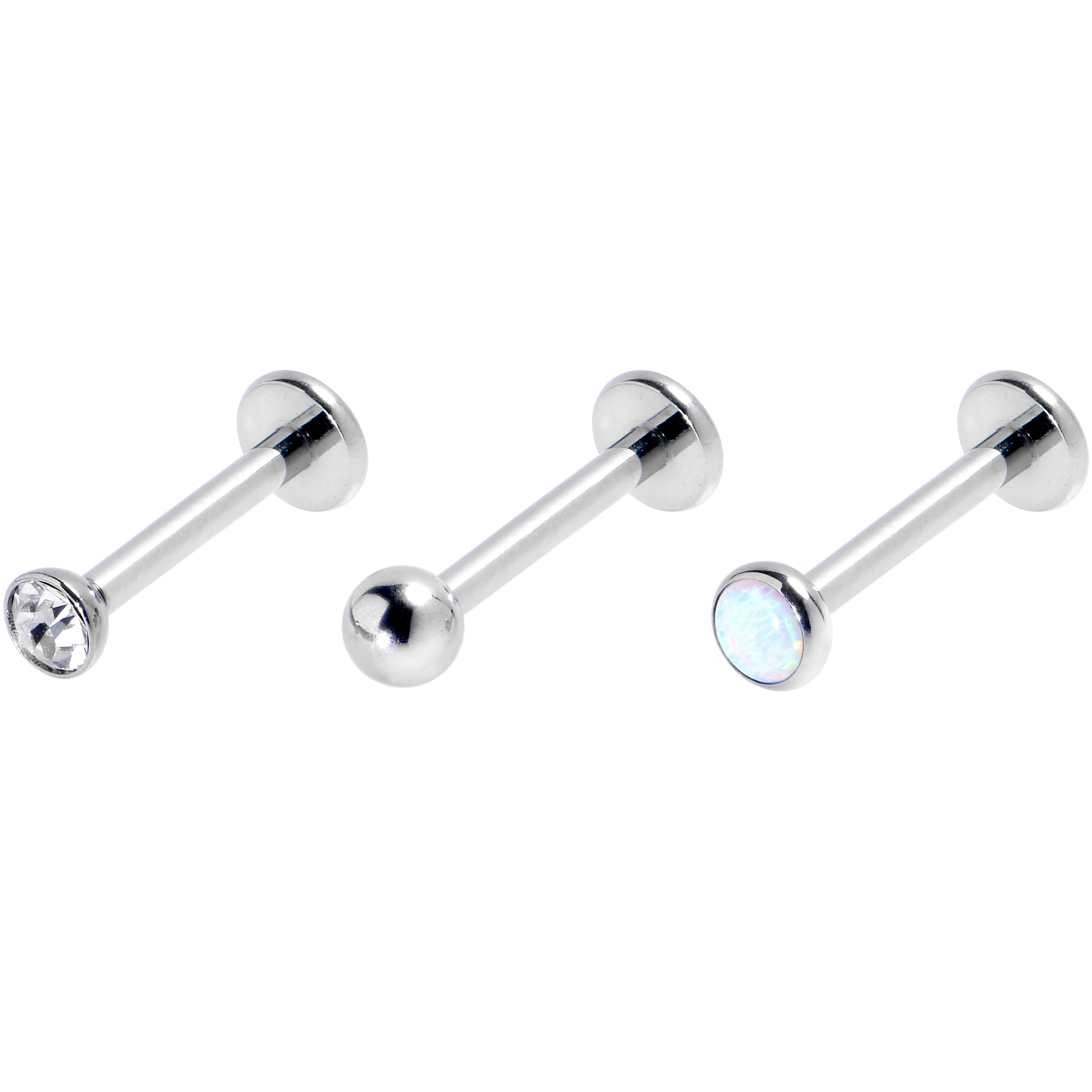 16G 5/16 White Synthetic Opal G23 Titanium Threadless Labret Set of 3