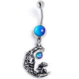 Blue Orb Mushrooms on the Moon Dangle Belly Ring