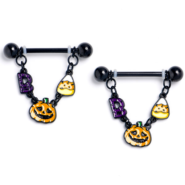 14 Gauge 9/16 Black Sweet Halloween Boo Dangle Nipple Ring Set