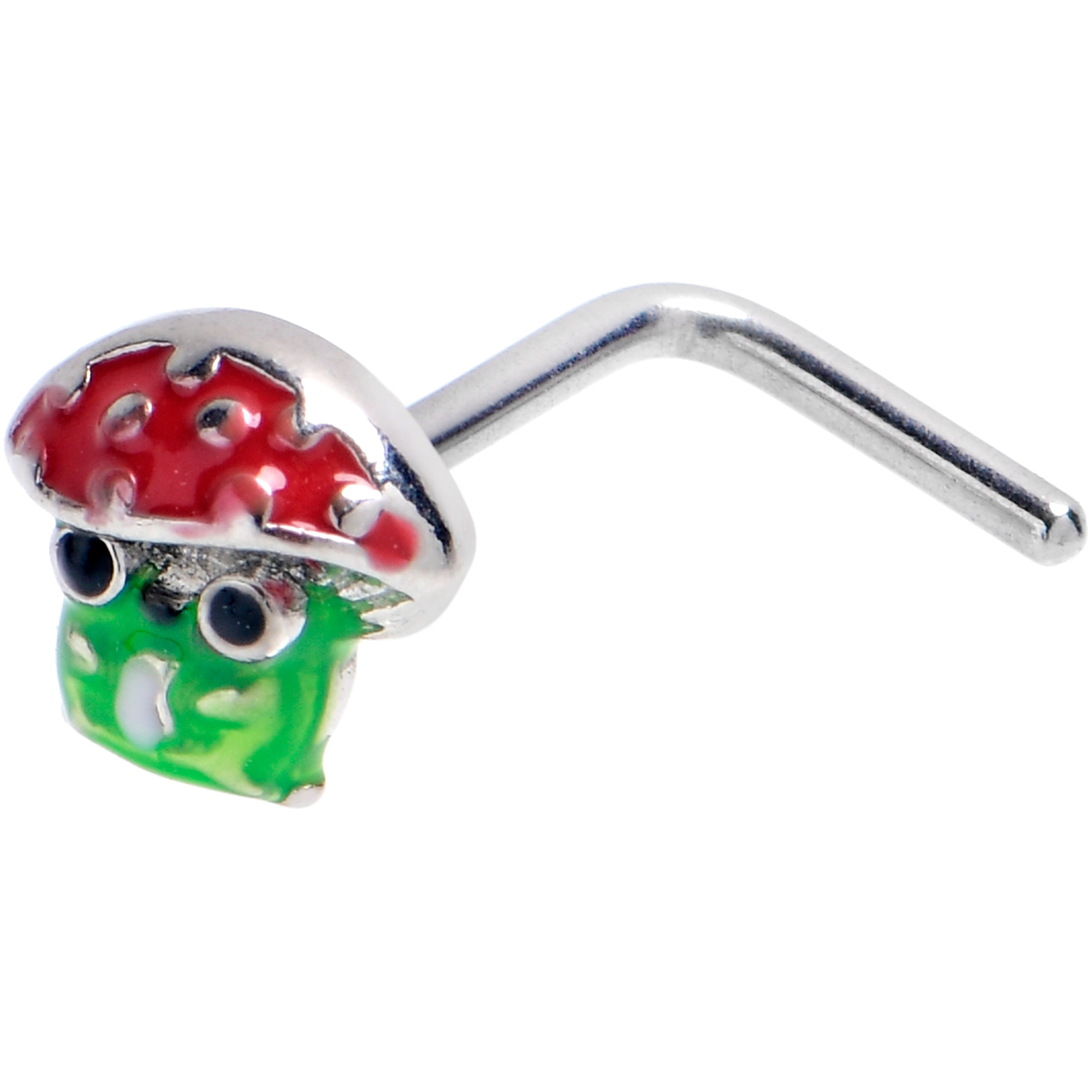 20G 7mm Happy Mushroom Green Red L Shape Nose Ring