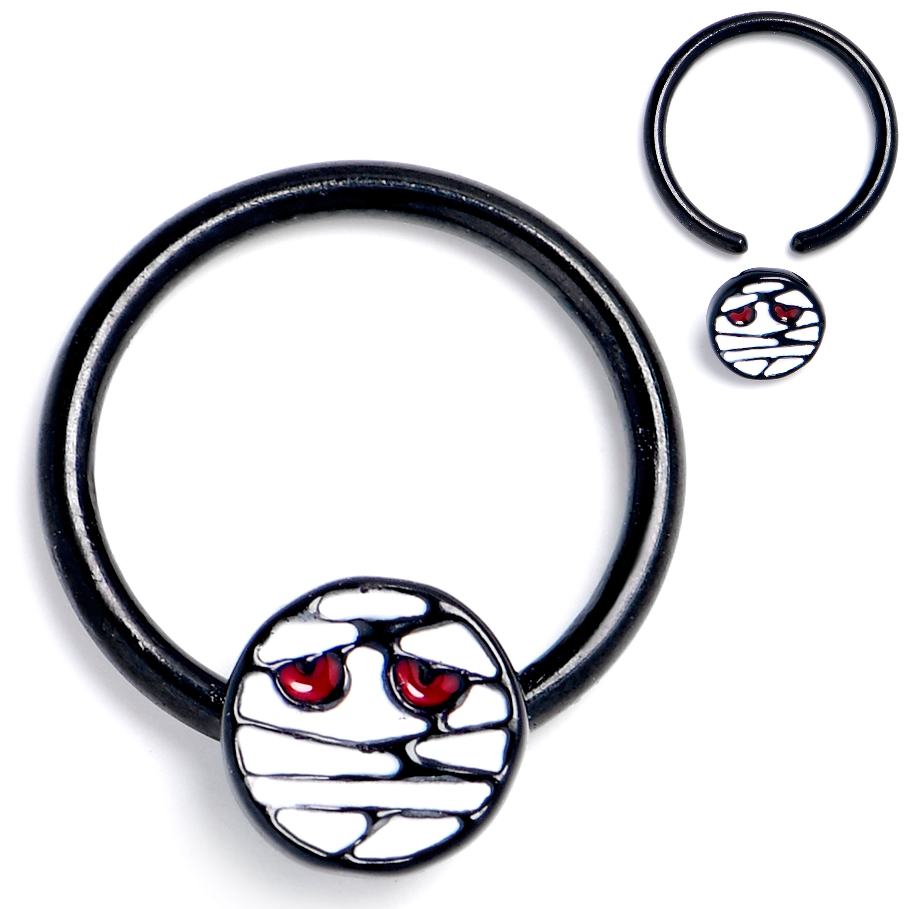 16G 5/16 Black Halloween Mummy BCR Captive Ring