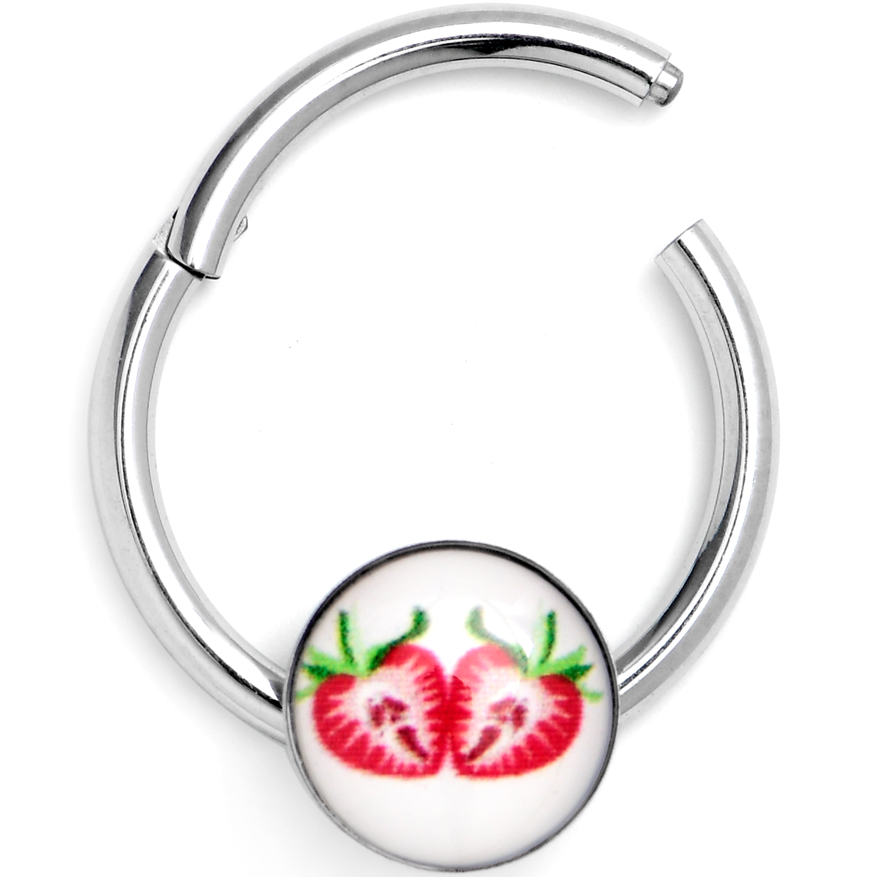16G 3/8 Screaming Strawberry Horror Fruit Hinged Segment Ring