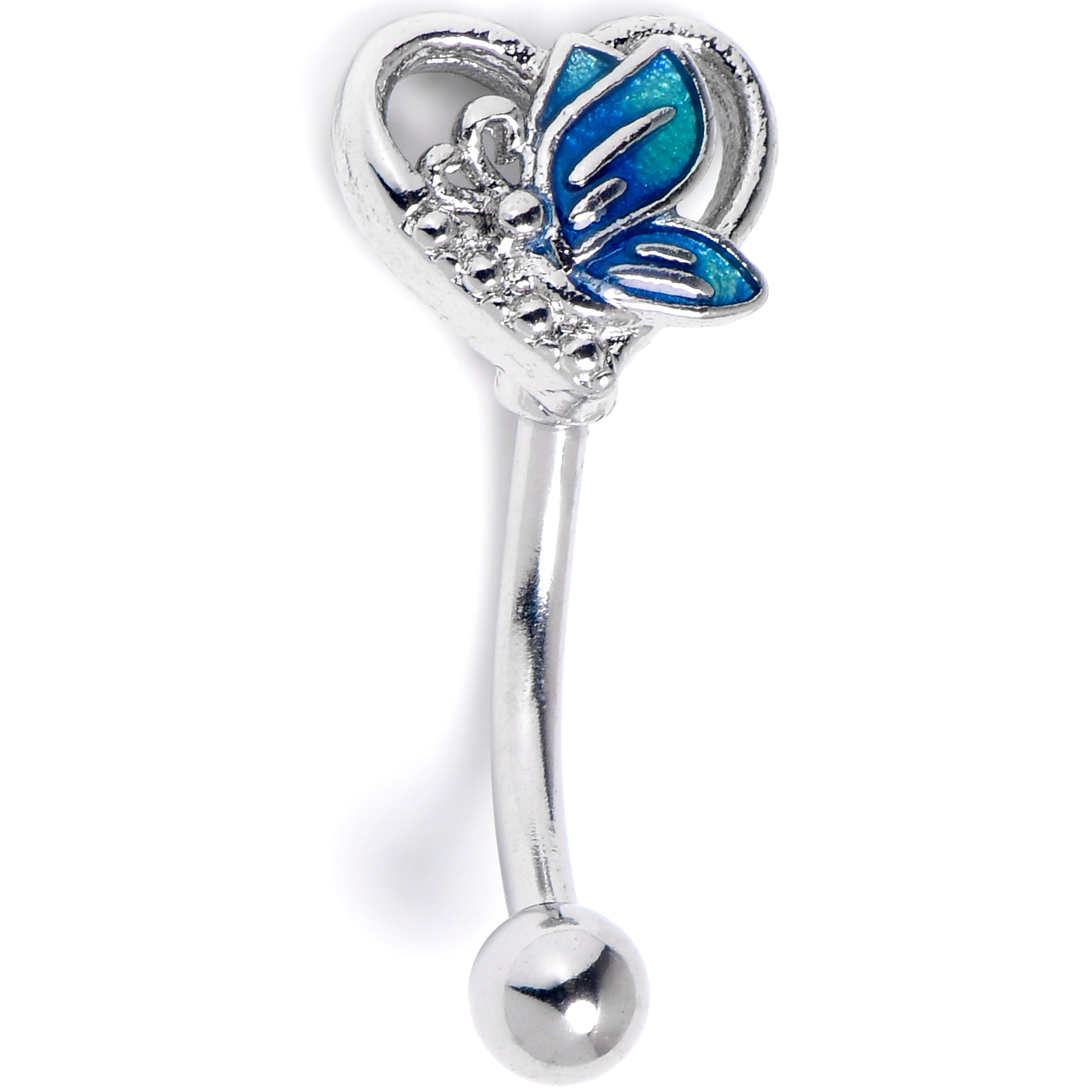 16G 5/16 Clear Gem Butterfly Love Heart Blue Curved Eyebrow Ring