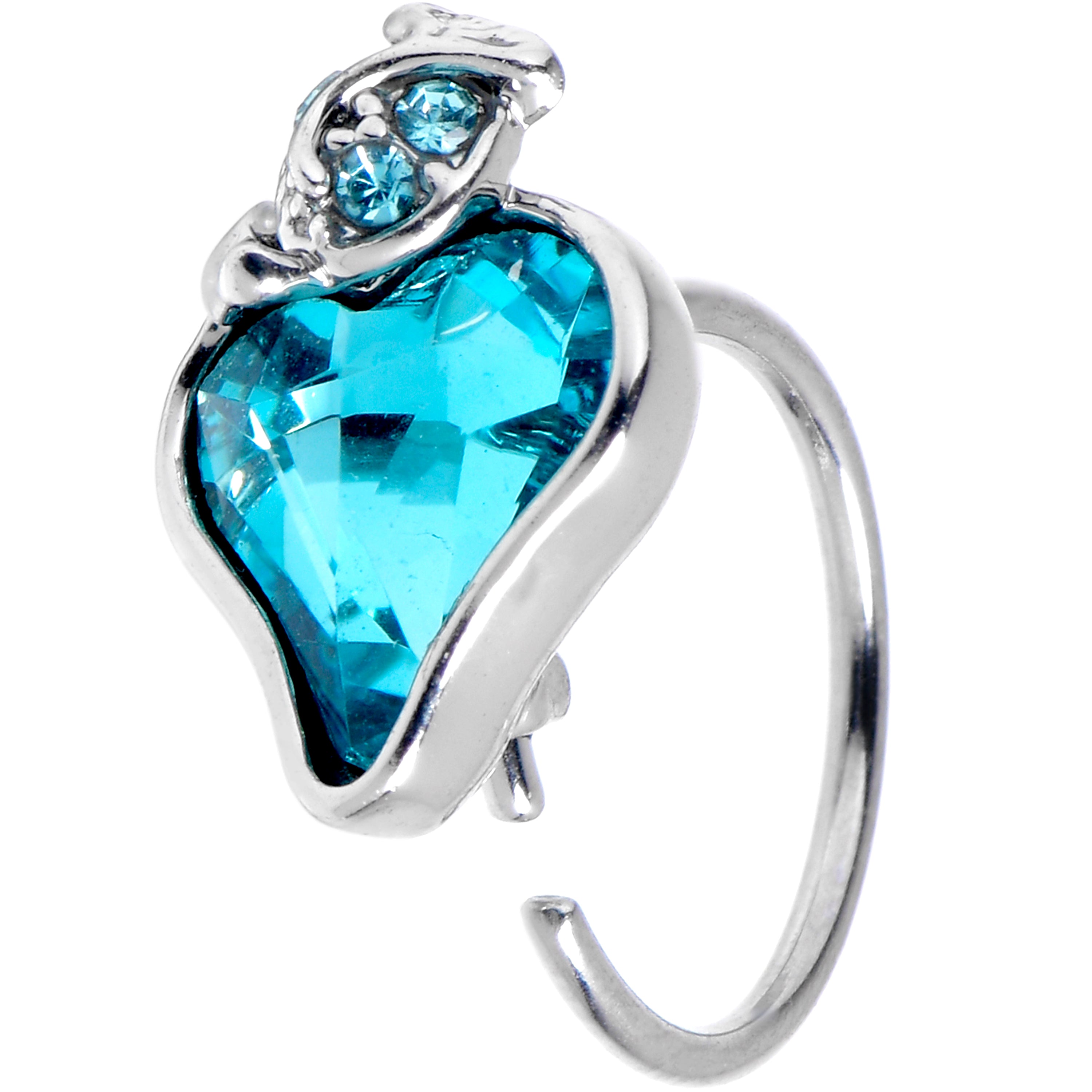 20G 5/16 Blue Gem Strawberry Love Heart Nose Hoop