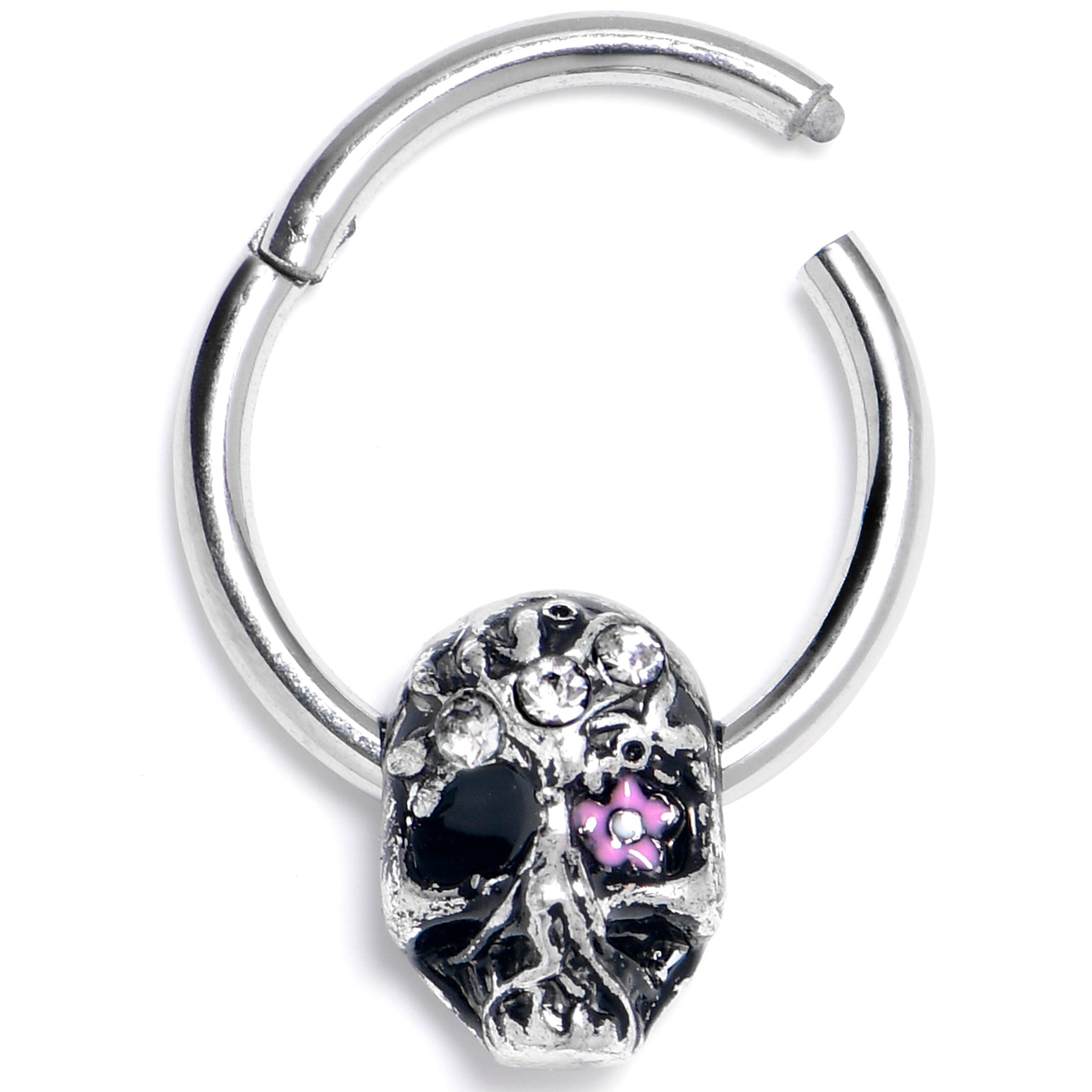 16G 3/8 Clear Gem Stylish Skull Hinged Segment Ring