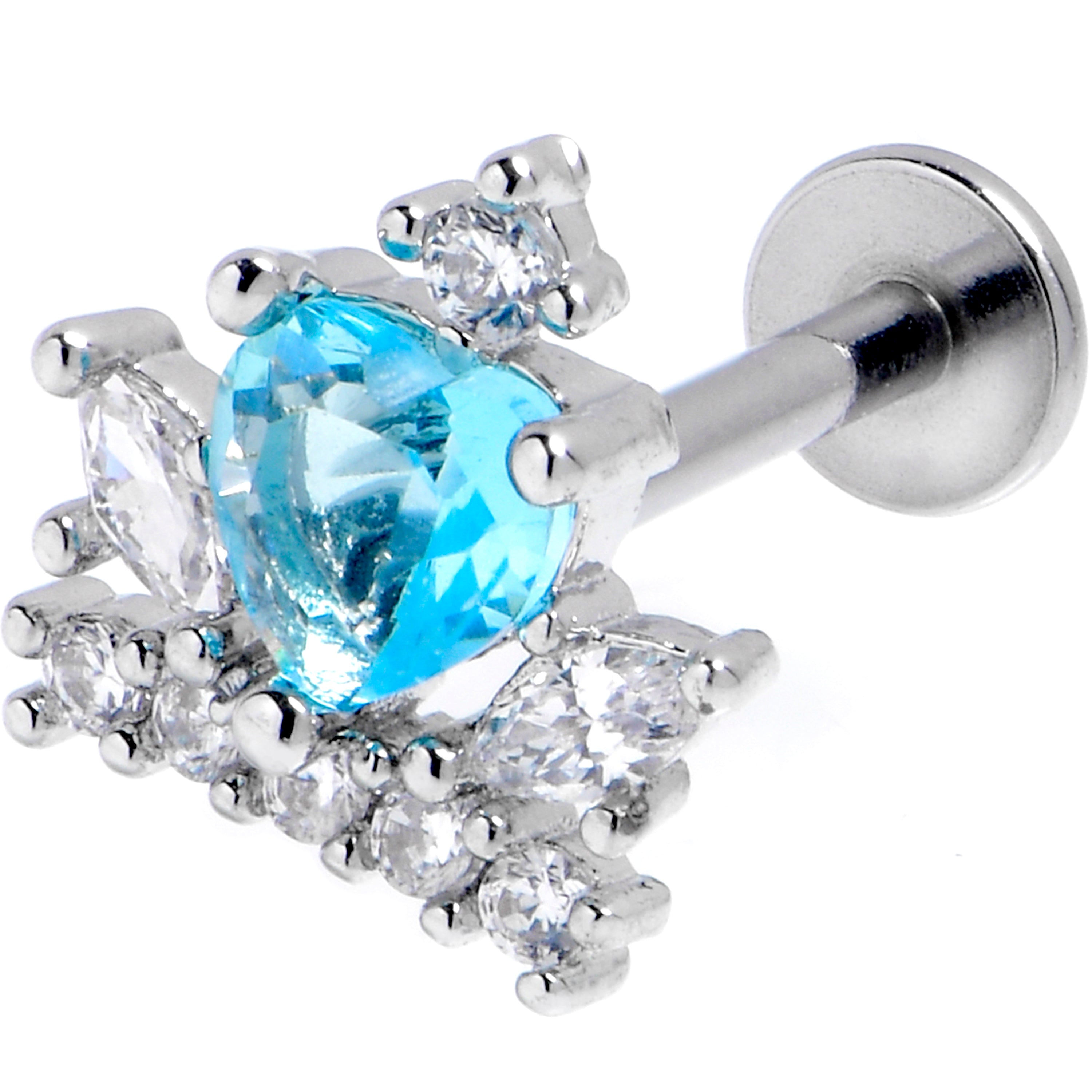 16G 5/16 Clear Blue Gem Crown Heart Labret Monroe Tragus