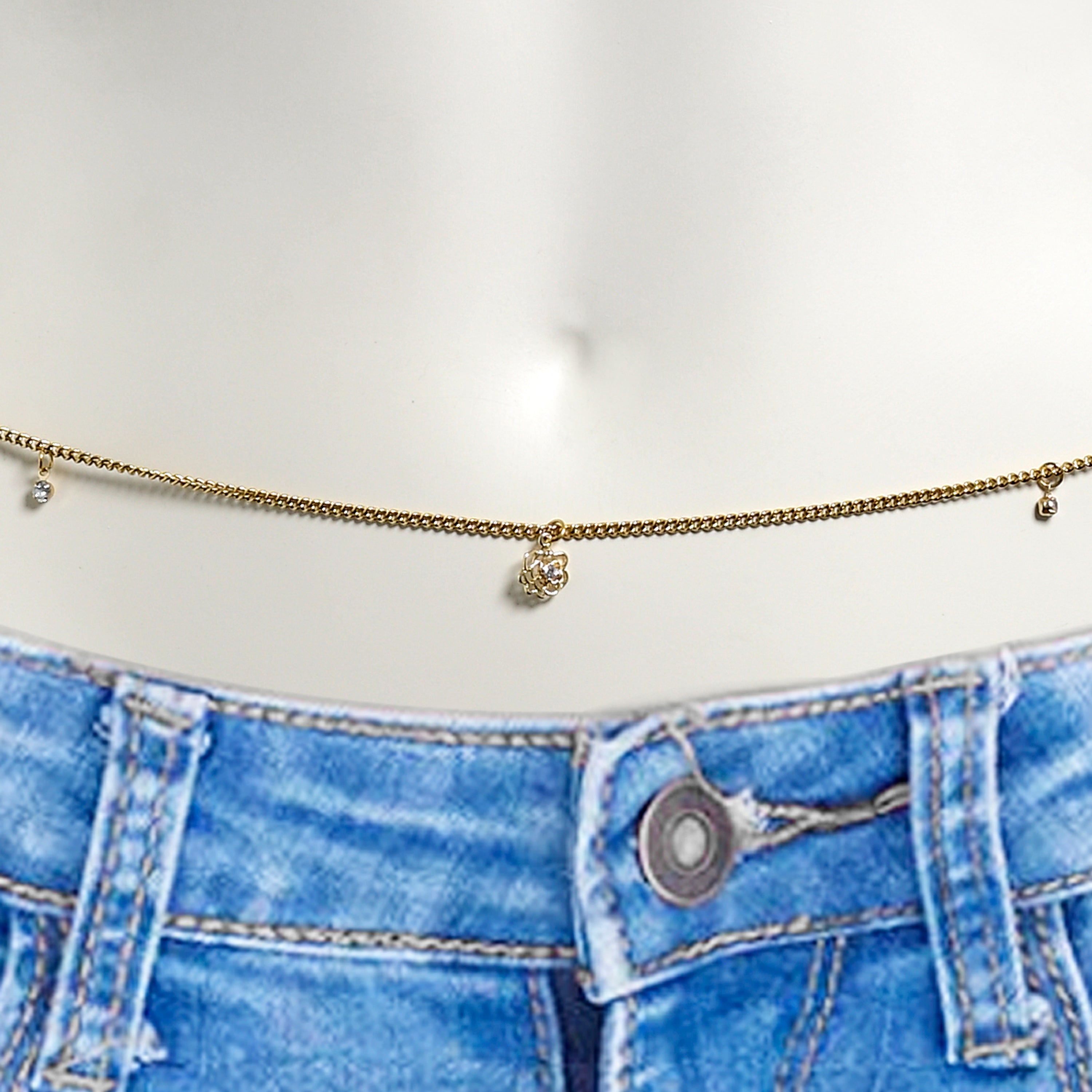 Gold Tone Style In Motion Dangle Belly Chain