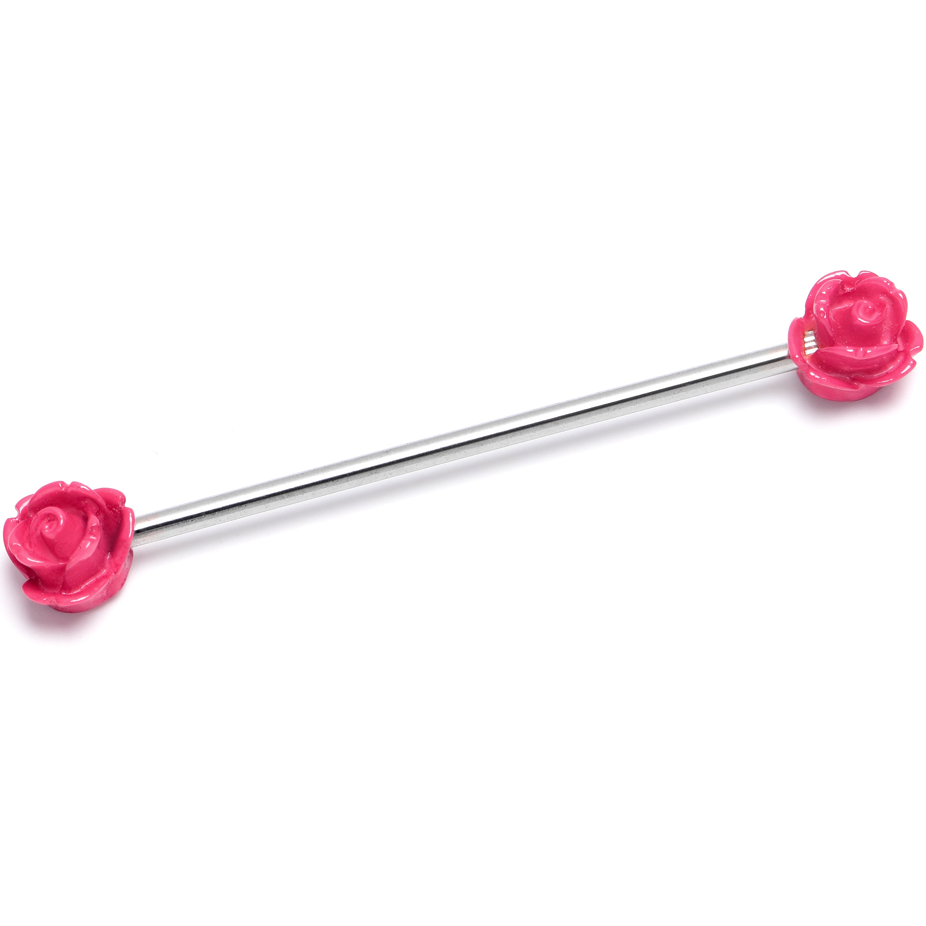 14G Open Bloom Rose Pink Industrial Barbell 38mm