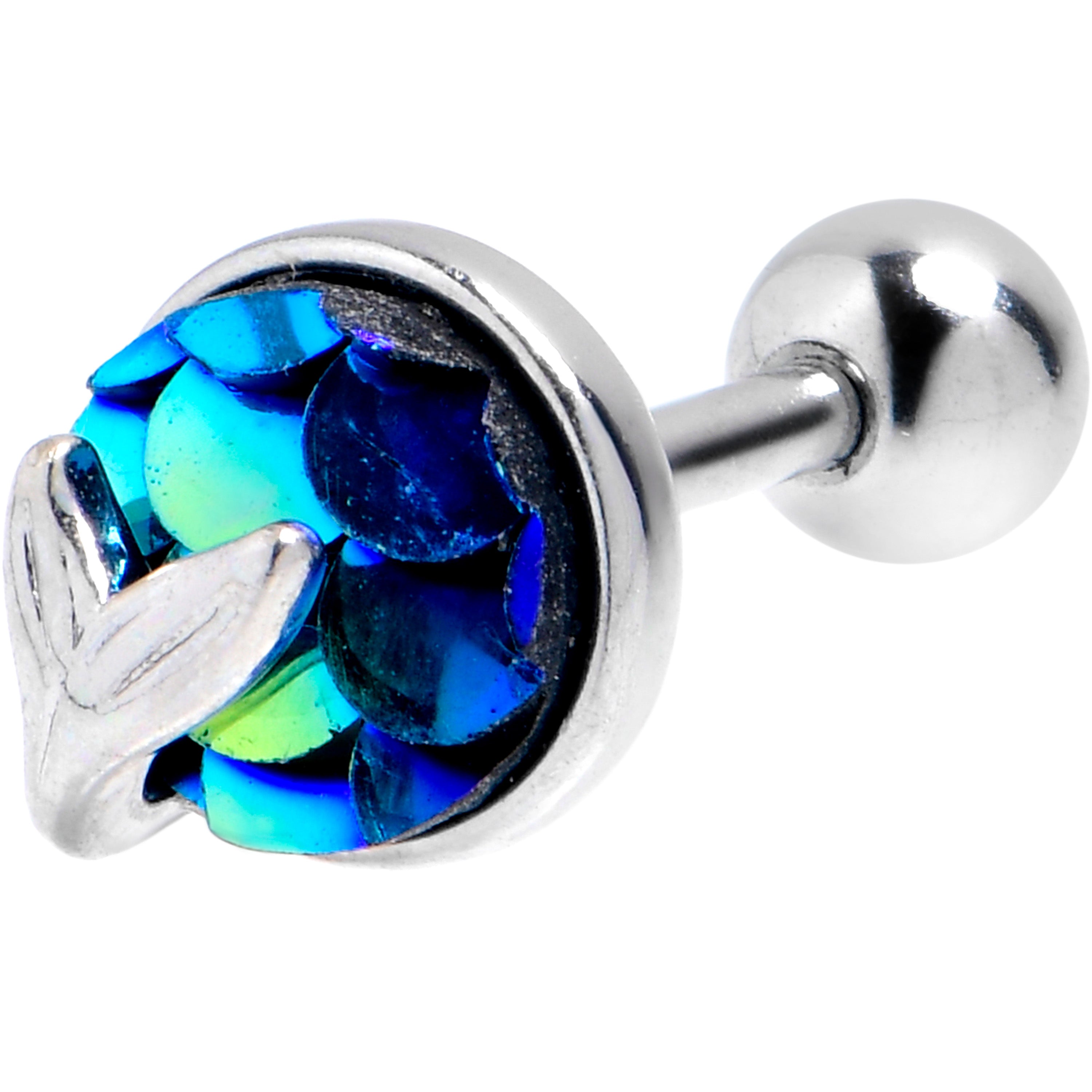 16G 1/4 Mermaid Dark Blue Scale Tail Cartilage Tragus Earring