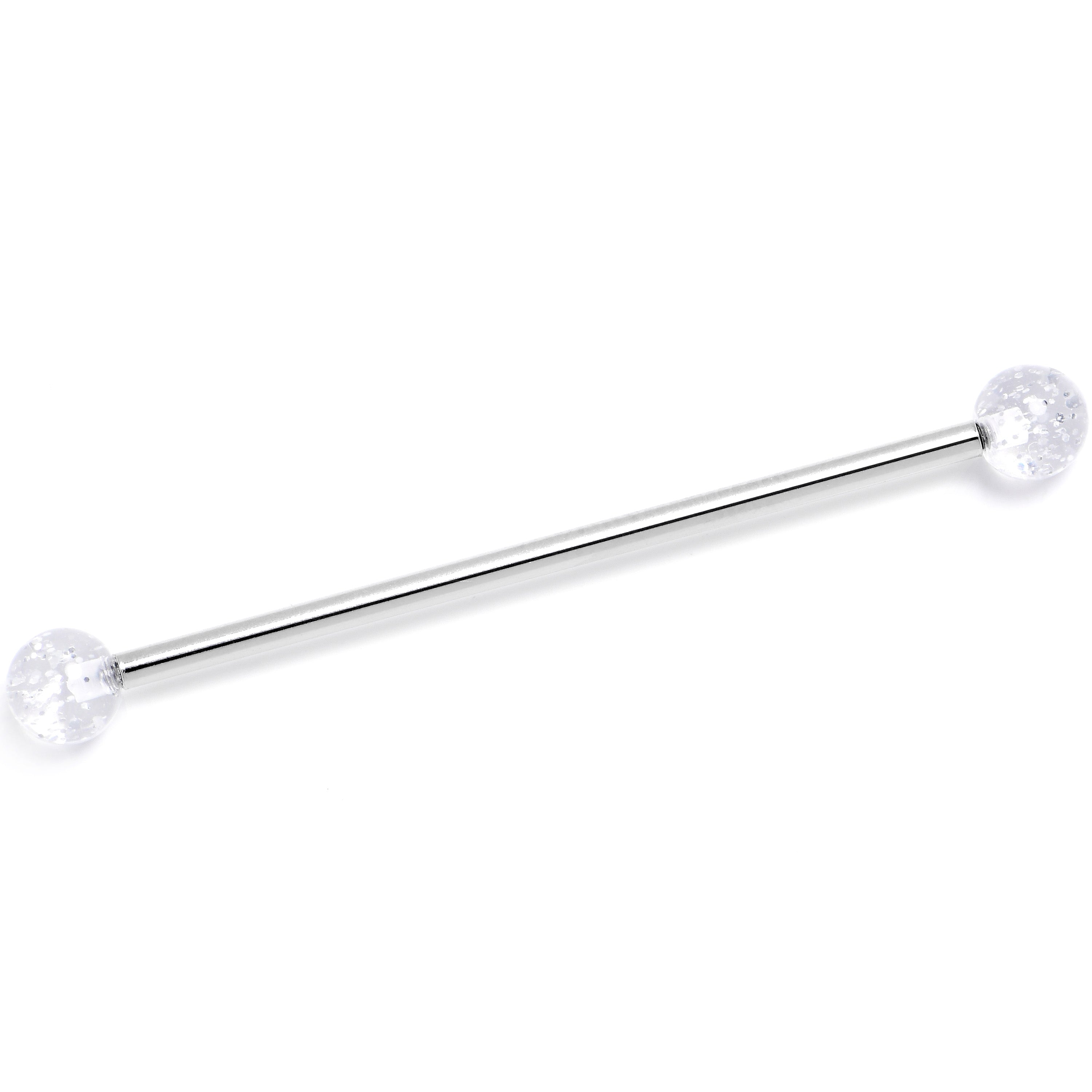 14G Internally Threaded White Glitter Ends Industrial Barbell 38mm