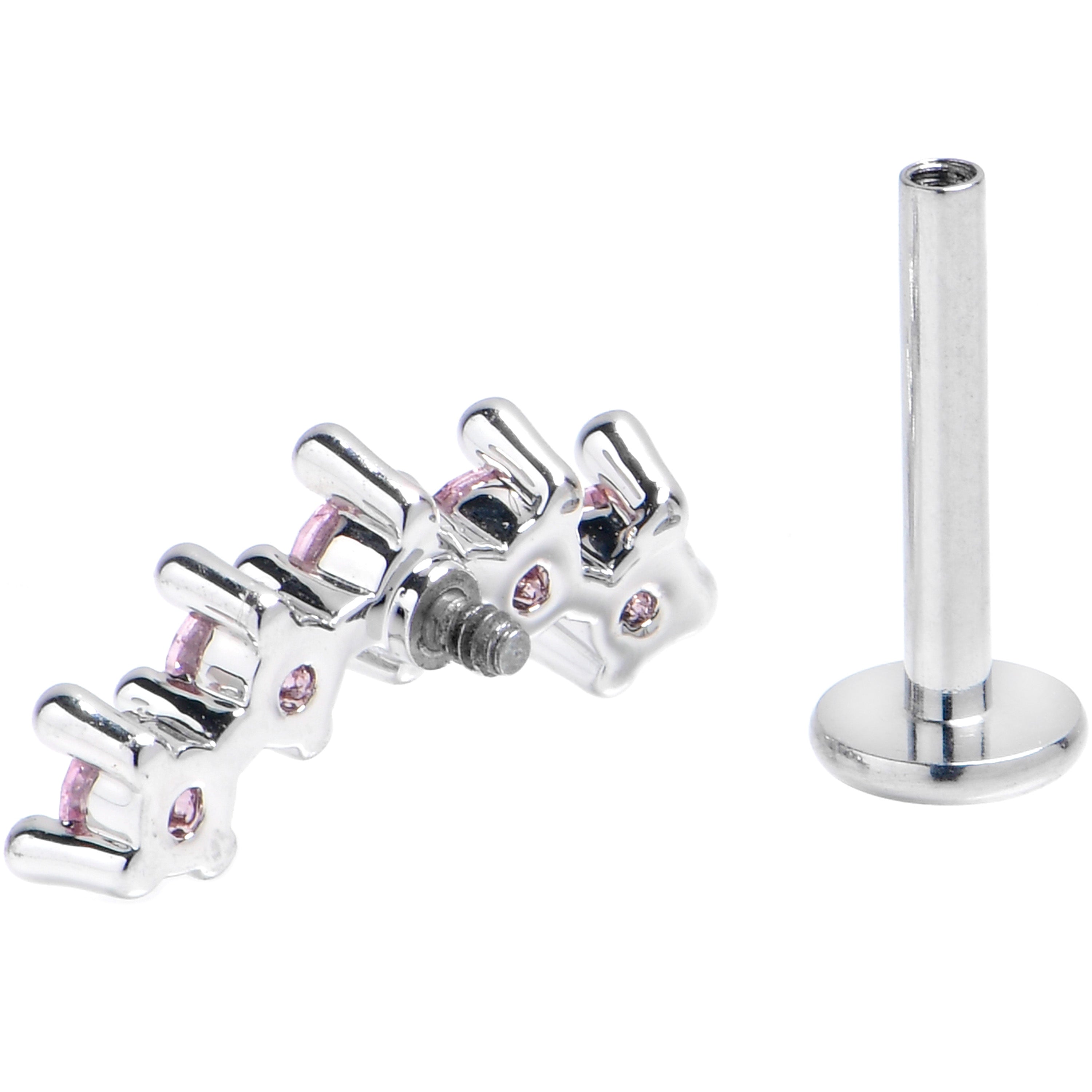 16G 5/16 Pink CZ Gem Luxe Arch Internally Threaded Labret Tragus